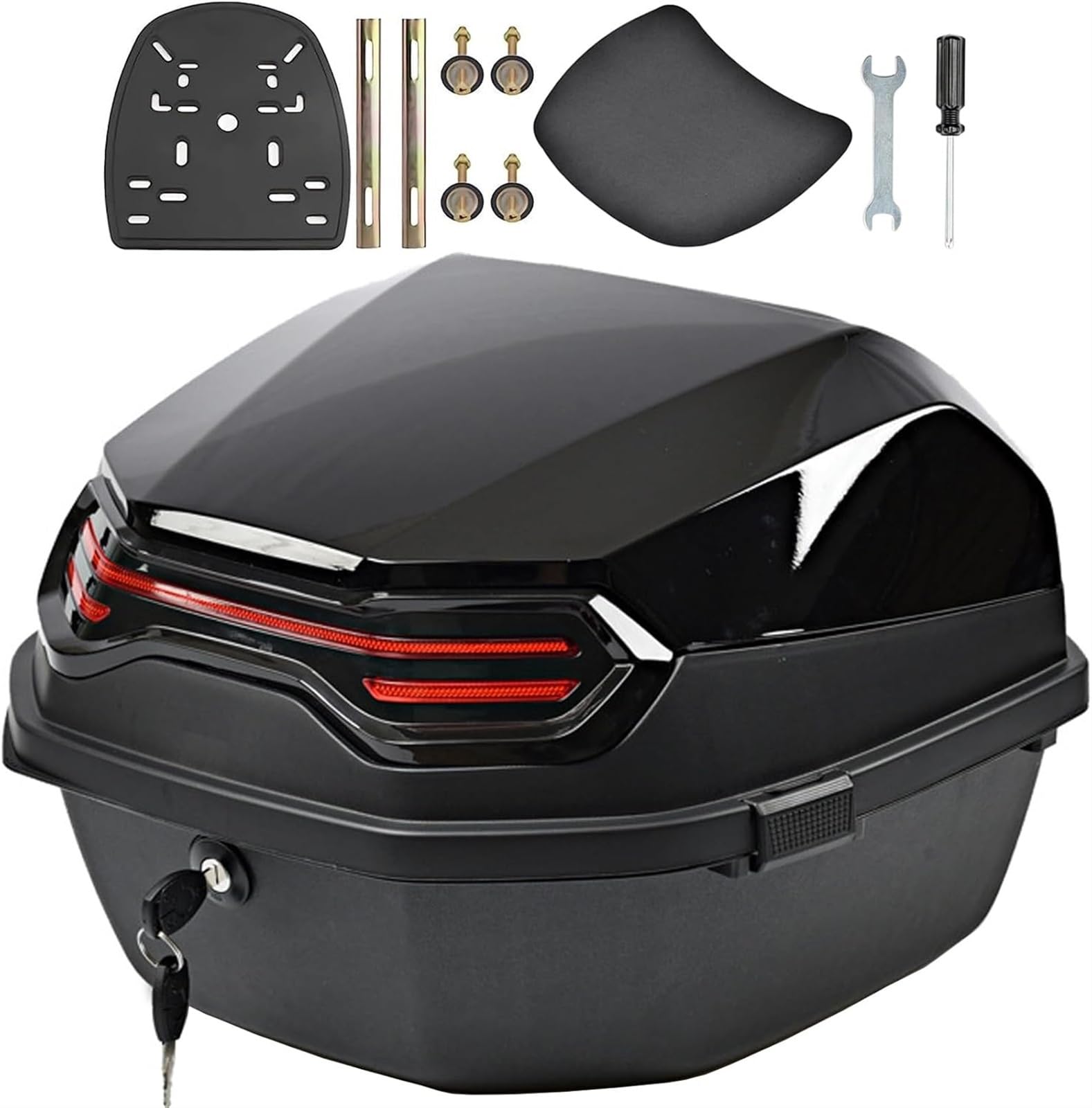 35L Motorrad Roller Tour Heckbox Universal Motorrad Kofferraum Gepäckbox Aufbewahrung Abschließbarer Wasserdichter Kunststoffkoffer Mit Montagematerial, Kann Helm Aufbewahren(Bright Black) von TS TAC-SKY