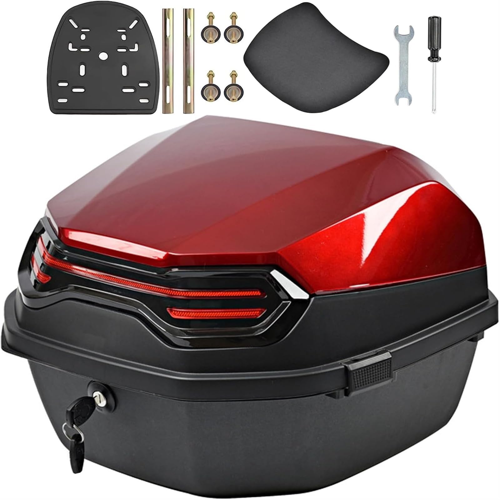 35L Motorrad Roller Tour Heckbox Universal Motorrad Kofferraum Gepäckbox Aufbewahrung Abschließbarer Wasserdichter Kunststoffkoffer Mit Montagematerial, Kann Helm Aufbewahren(Red 1) von TS TAC-SKY