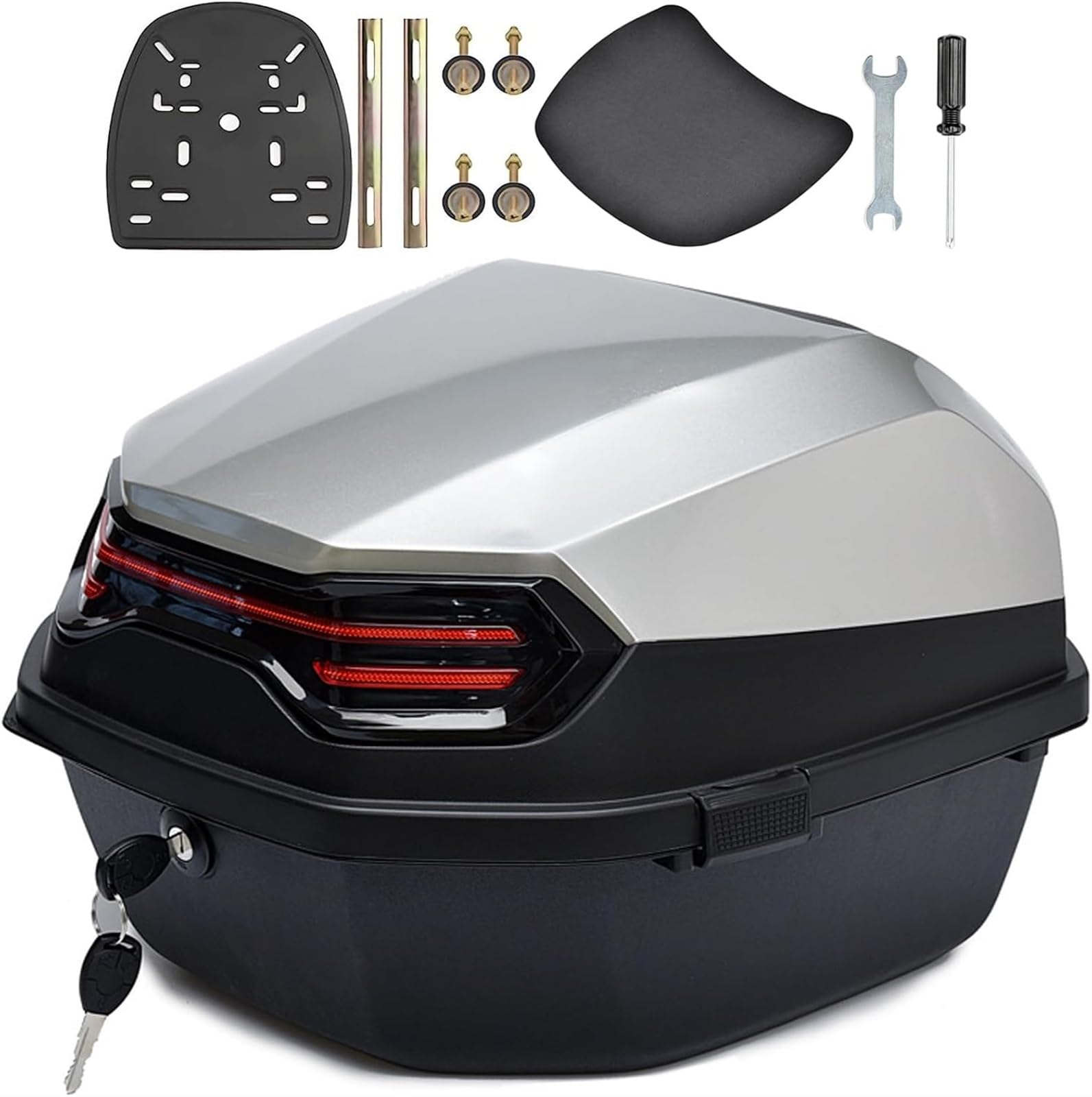 35L Motorrad Roller Tour Heckbox Universal Motorrad Kofferraum Gepäckbox Aufbewahrung Abschließbarer Wasserdichter Kunststoffkoffer Mit Montagematerial, Kann Helm Aufbewahren(Silver) von TS TAC-SKY