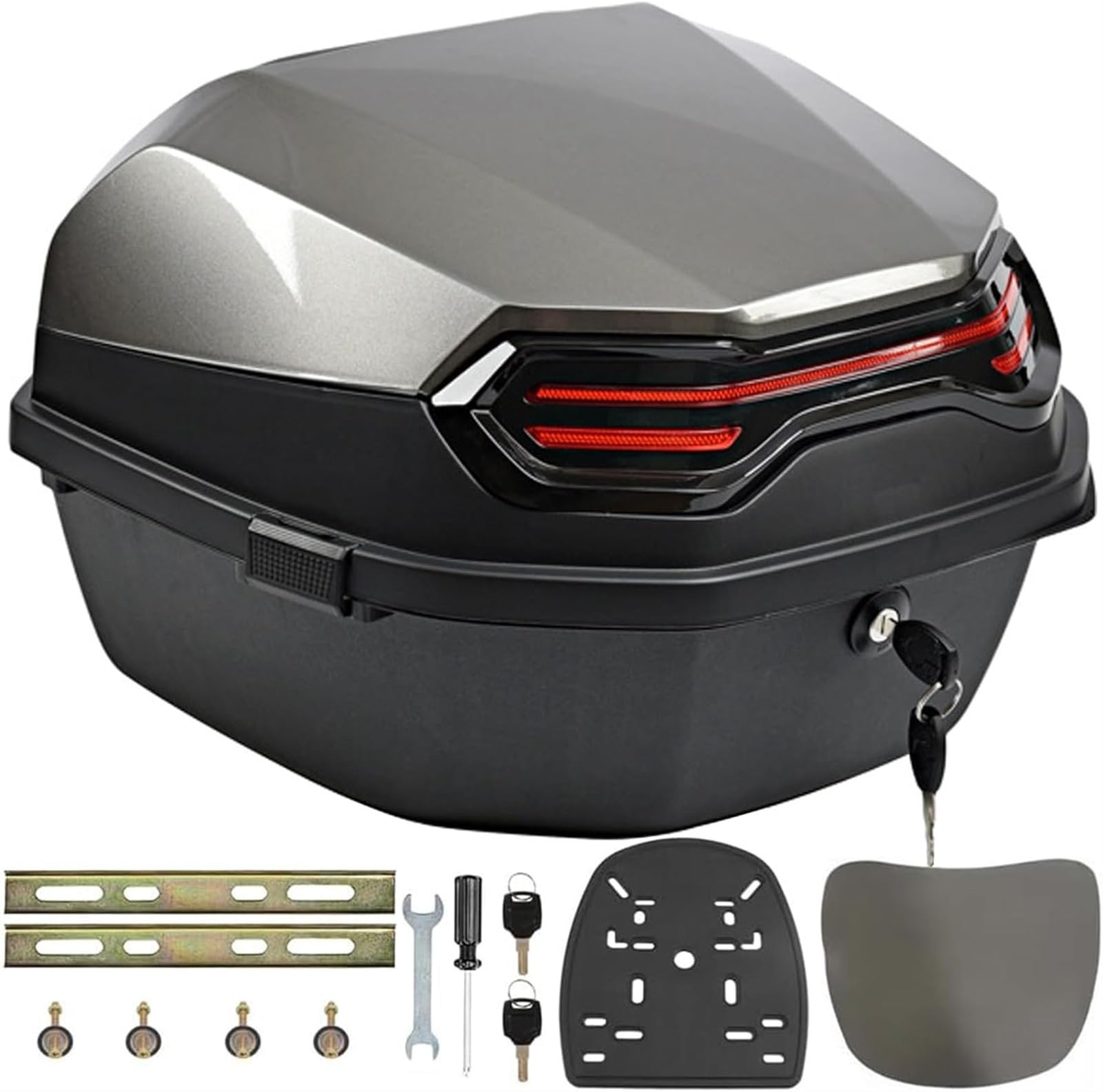 35L Wasserdichtes Motorrad-Topcase Mit Sicherheitsschloss Und Rückenlehne, Motorrad-Kofferraum, Roller-Heckbox, Kofferraum-Gepäckbox(Gray) von TS TAC-SKY