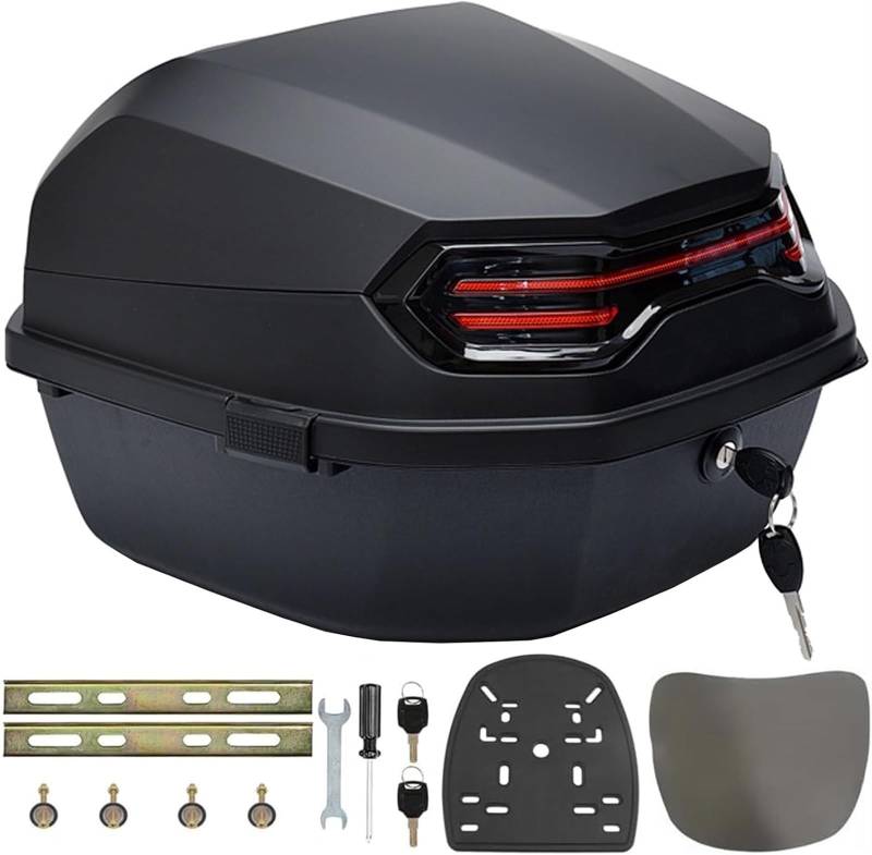 35L Wasserdichtes Motorrad-Topcase Mit Sicherheitsschloss Und Rückenlehne, Motorrad-Kofferraum, Roller-Heckbox, Kofferraum-Gepäckbox(Matte Black) von TS TAC-SKY