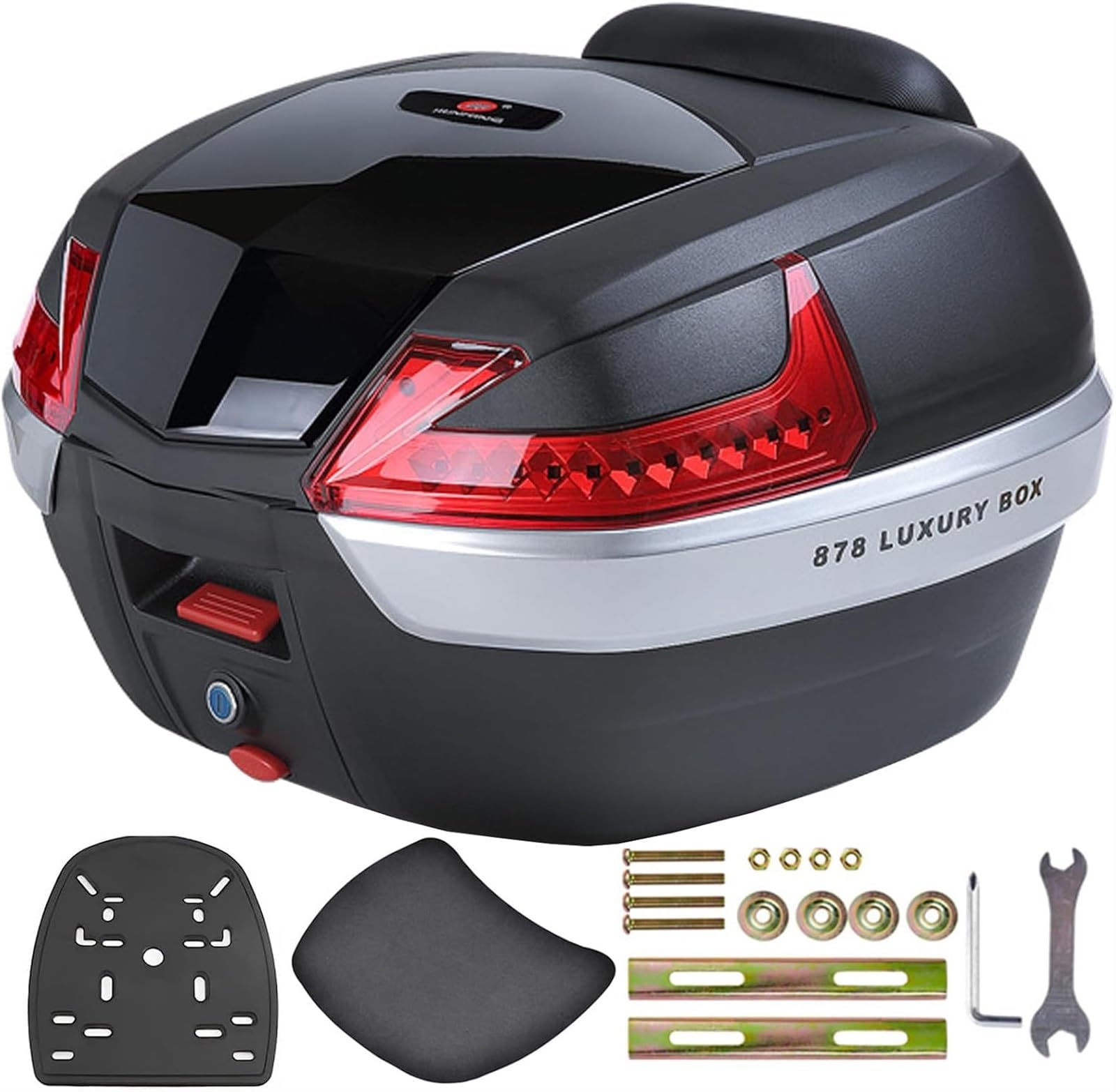 42L Motorrad-Topbox, Motorrad-Heckbox, Kofferraum, Gepäckbox, Wasserdichter Aufbewahrungskoffer, Motorrad-Kofferraum Kann Helm-Motorrad-Topcase Aufbewahren(Black,Red Light) von TS TAC-SKY