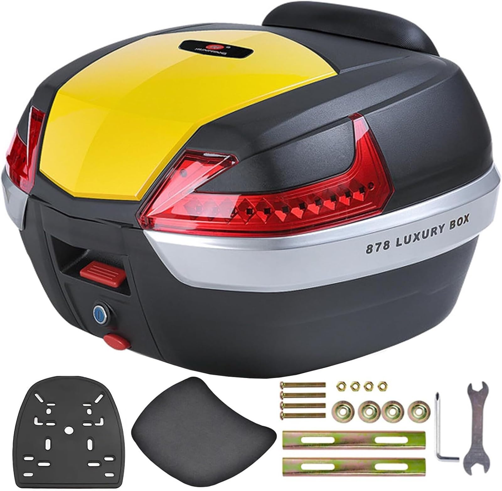 42L Motorrad-Topbox, Motorrad-Heckbox, Kofferraum, Gepäckbox, Wasserdichter Aufbewahrungskoffer, Motorrad-Kofferraum Kann Helm-Motorrad-Topcase Aufbewahren(Yellow,Red Light) von TS TAC-SKY