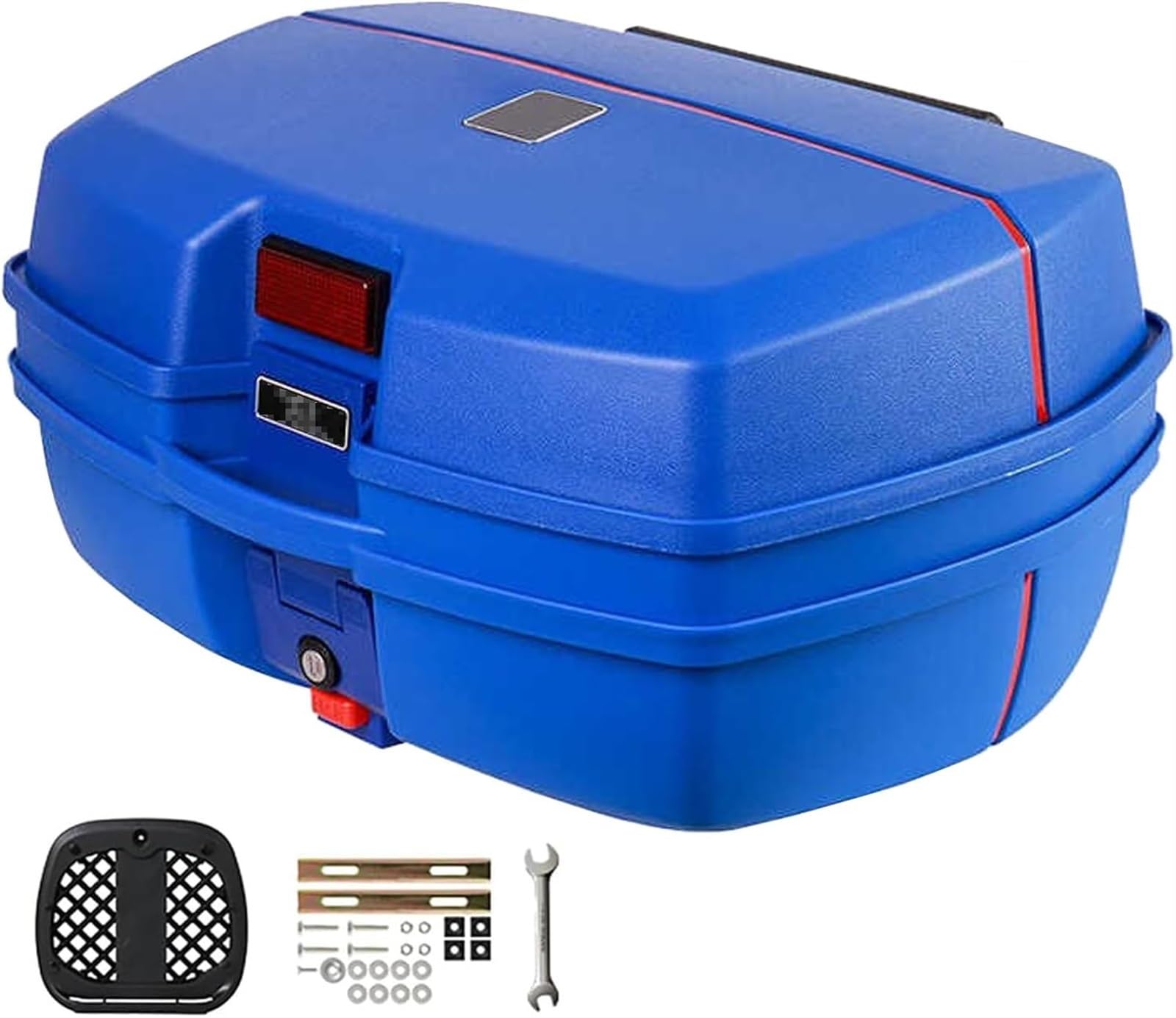 47L Hartplastik-Motorrad-Kofferraum Mit Rückenlehne, Wasserdicht, Motorrad-Top-Box, Kofferraum-Aufbewahrung, Gepäckbox for Roller, Motorrad, Fahrrad, Universal-Scooter-Heckbox(Blue) von TS TAC-SKY