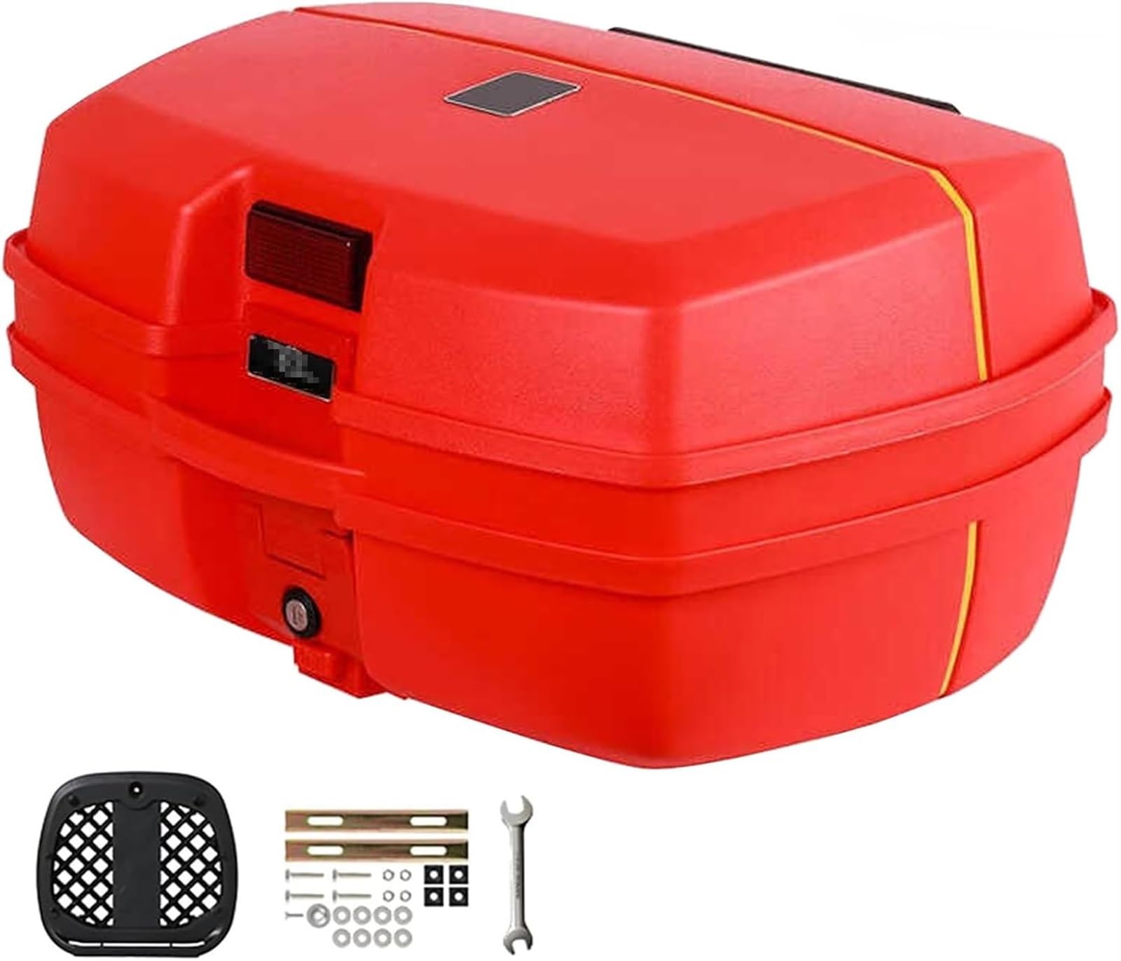 47L Hartplastik-Motorrad-Kofferraum Mit Rückenlehne, Wasserdicht, Motorrad-Top-Box, Kofferraum-Aufbewahrung, Gepäckbox for Roller, Motorrad, Fahrrad, Universal-Scooter-Heckbox(Red) von TS TAC-SKY