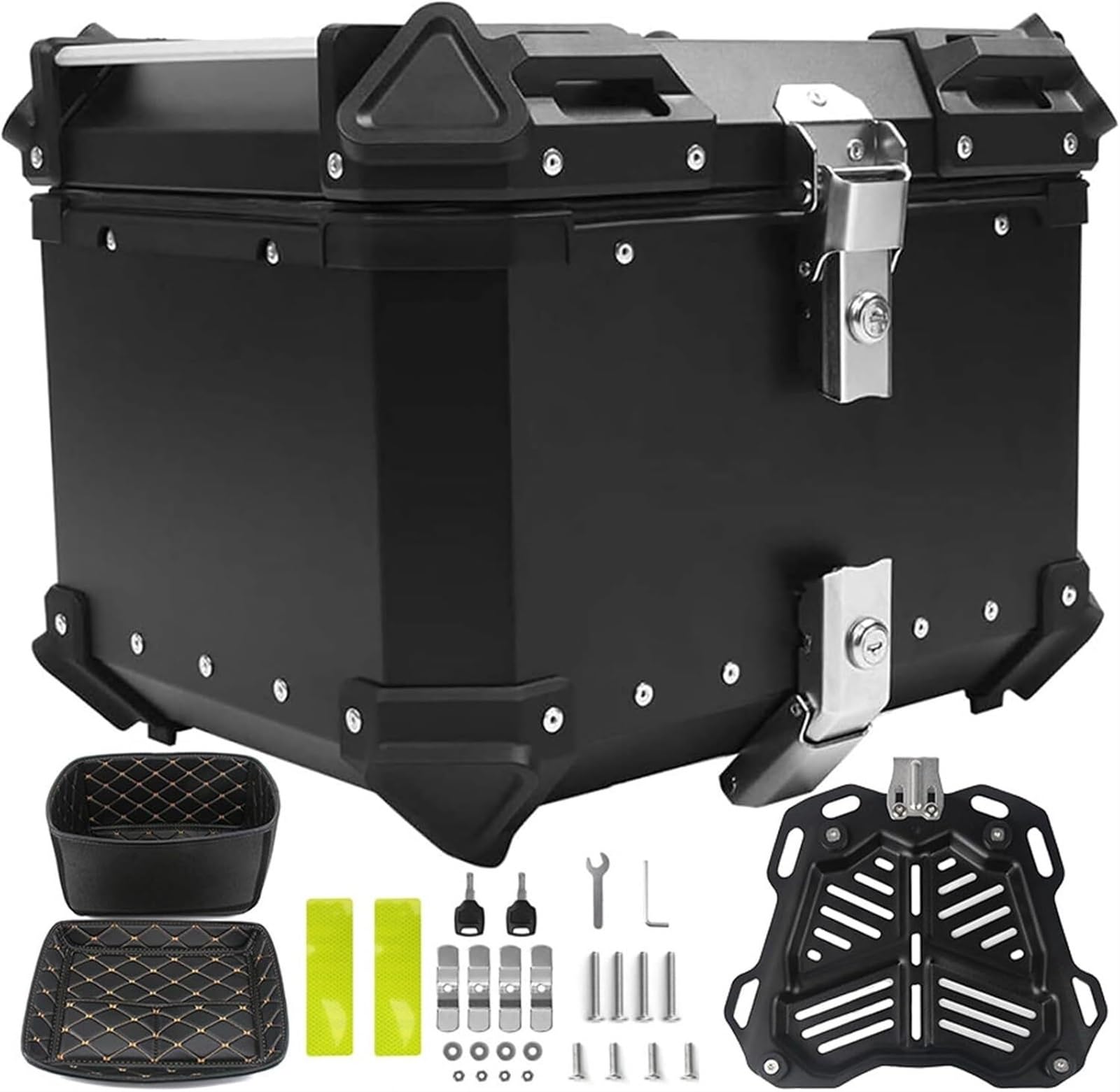 Aluminium-Motorrad-Topbox, wasserdichte Motorrad-Heckbox, Universeller Motorrad-Kofferraum Mit Sicherheitsschloss, Kann Das Komplette Helm-Motorrad-Topcase Aufbewahren(Black,100L) von TS TAC-SKY