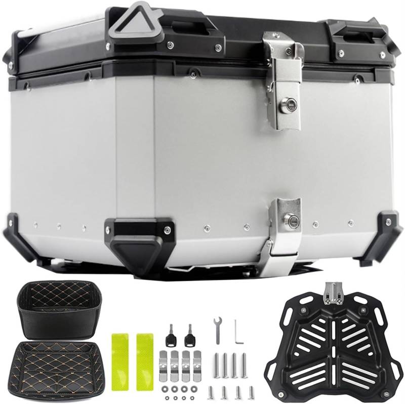 Aluminium-Motorrad-Topbox, wasserdichte Motorrad-Heckbox, Universeller Motorrad-Kofferraum Mit Sicherheitsschloss, Kann Das Komplette Helm-Motorrad-Topcase Aufbewahren(Silver,28L) von TS TAC-SKY