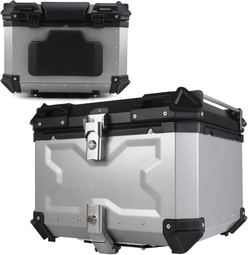 Kann Helm Motorrad Top Case Heckbox Aluminium Motorrad Aufbewahrung Gepäckbox Heavy Duty Scooter Trunk Helmtasche Mit Sicherheitsschloss Aufbewahren(Silver,36L) von TS TAC-SKY