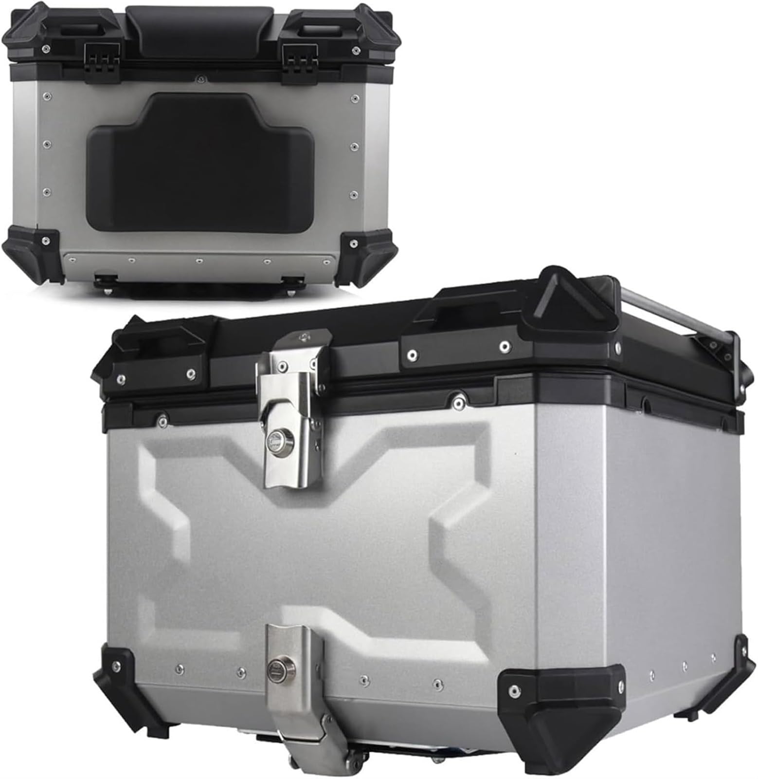 Kann Helm Motorrad Top Case Heckbox Aluminium Motorrad Aufbewahrung Gepäckbox Heavy Duty Scooter Trunk Helmtasche Mit Sicherheitsschloss Aufbewahren(Silver,45L) von TS TAC-SKY