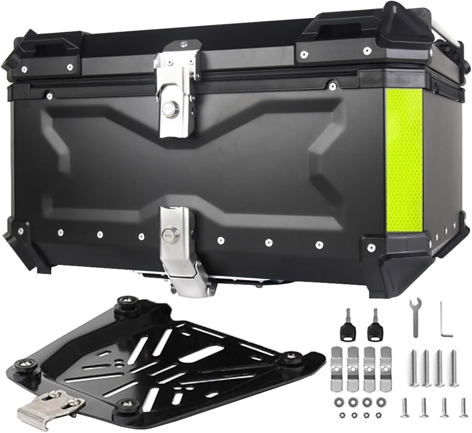 Motorrad-Kofferraum, Universal-Aluminium-Motorrad-Heckbox Mit Sicherheitsschloss Und Weicher Rückenlehne, IP68 Wasserdichter Aufbewahrungskoffer, Motorrad-Topcase(Black,28L) von TS TAC-SKY