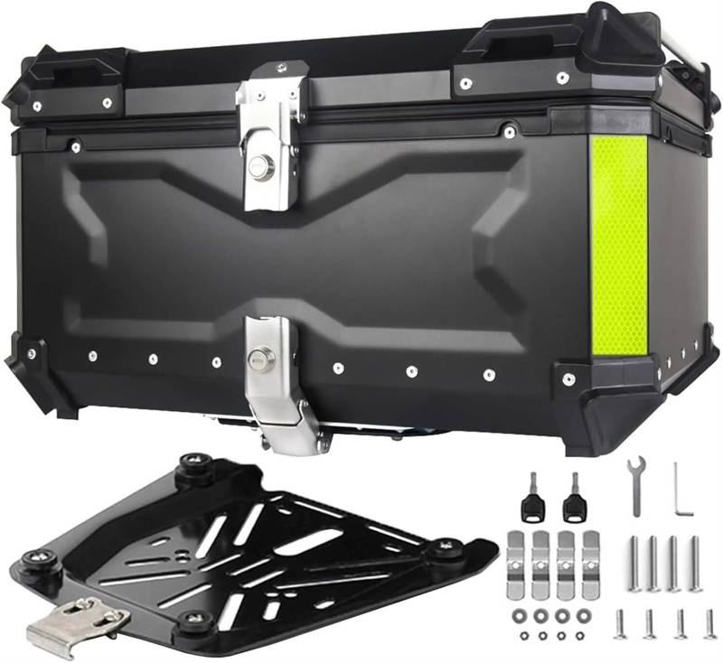 Motorrad-Kofferraum, Universal-Aluminium-Motorrad-Heckbox Mit Sicherheitsschloss Und Weicher Rückenlehne, IP68 Wasserdichter Aufbewahrungskoffer, Motorrad-Topcase(Black,55L) von TS TAC-SKY