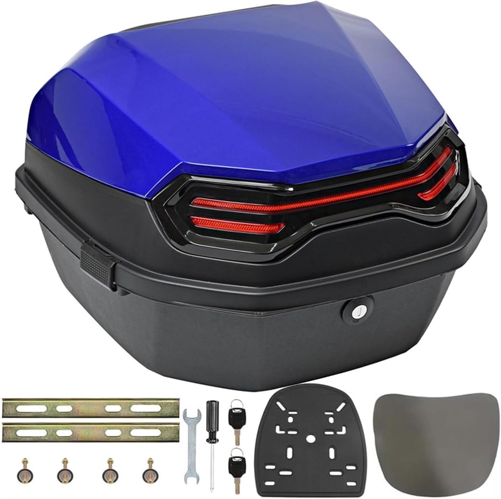 Motorrad-Topcase, Große Kapazität, wasserdichte Motorrad-Top-Box Mit Rückenlehne, Motorrad-Aufbewahrungsbox, Gepäckraum for Roller, Moped, Motorrad(Blue) von TS TAC-SKY