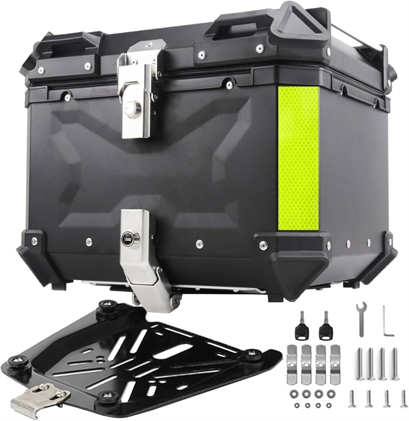 for Motorrad-Moped-Rücksitzträger, Motorrad-Topcase, Aluminium-Motorrad-Kofferraum-Heckbox Mit Sicherheitsschloss, wasserdichte Aufbewahrungs-Gepäckbox(Black,28L) von TS TAC-SKY