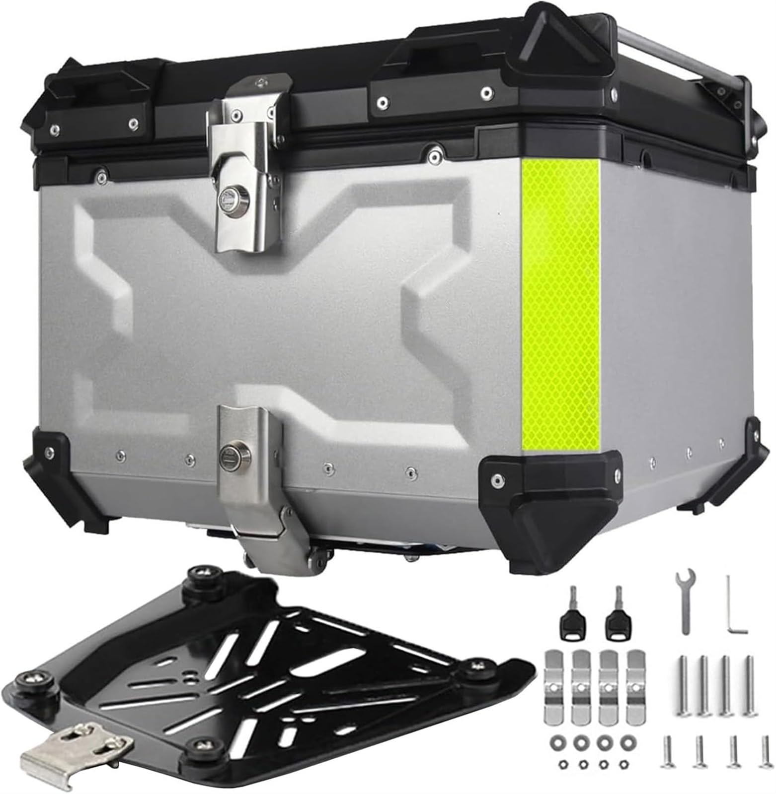 for Motorrad-Moped-Rücksitzträger, Motorrad-Topcase, Aluminium-Motorrad-Kofferraum-Heckbox Mit Sicherheitsschloss, wasserdichte Aufbewahrungs-Gepäckbox(Silver,28L) von TS TAC-SKY