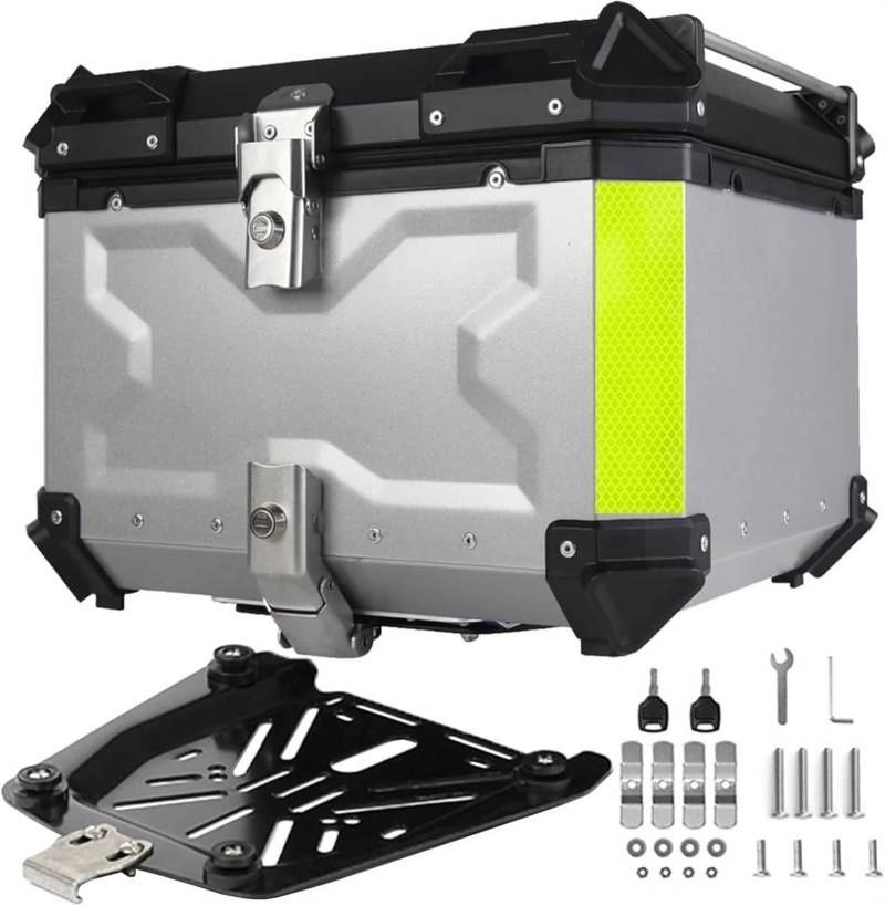 for Motorrad-Moped-Rücksitzträger, Motorrad-Topcase, Aluminium-Motorrad-Kofferraum-Heckbox Mit Sicherheitsschloss, wasserdichte Aufbewahrungs-Gepäckbox(Silver,36L) von TS TAC-SKY