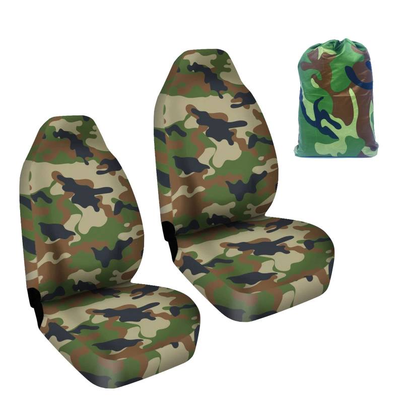 TSHAOUN 2 Stück Universal wasserdichte Autositzbezüge Set Sitzschoner Für Fahrer Vordersitze Camouflage Grün Nylon Kfz Autositzauflage Für Hund Kinder Sport Einfach Zu Säubern von TSHAOUN