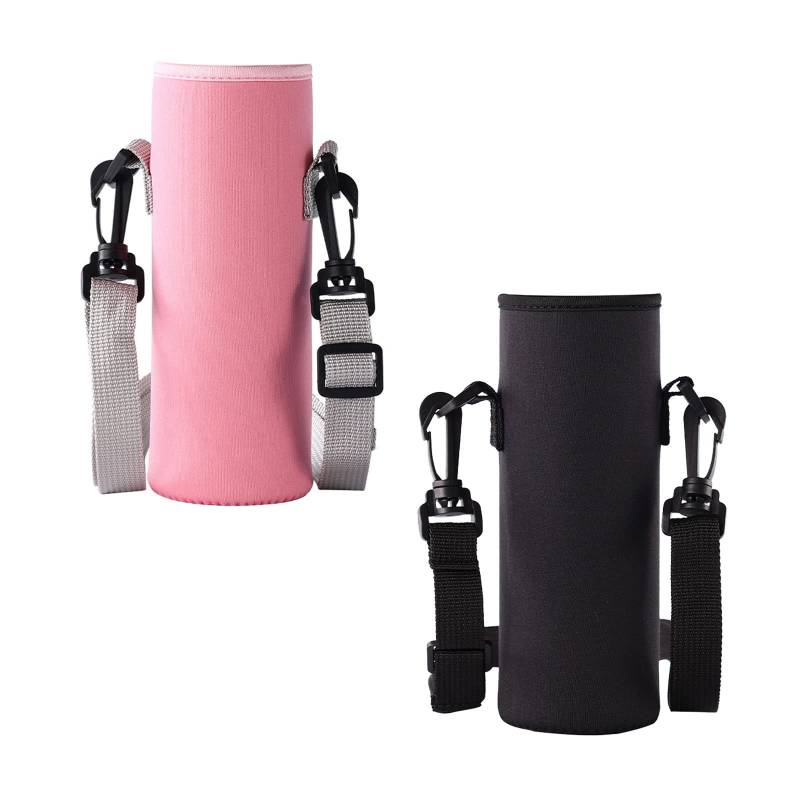 TSHAOUN 2 Stück Wasserflaschenhüllen 8 × 23cm Große Tragetasche für Wasserflaschen Sport-Wasserflaschenabdeckung Isolierbeutel für Wasserflaschen für Sport, Wandern, Reisen, Campus (Schwarz, Rosa) von TSHAOUN