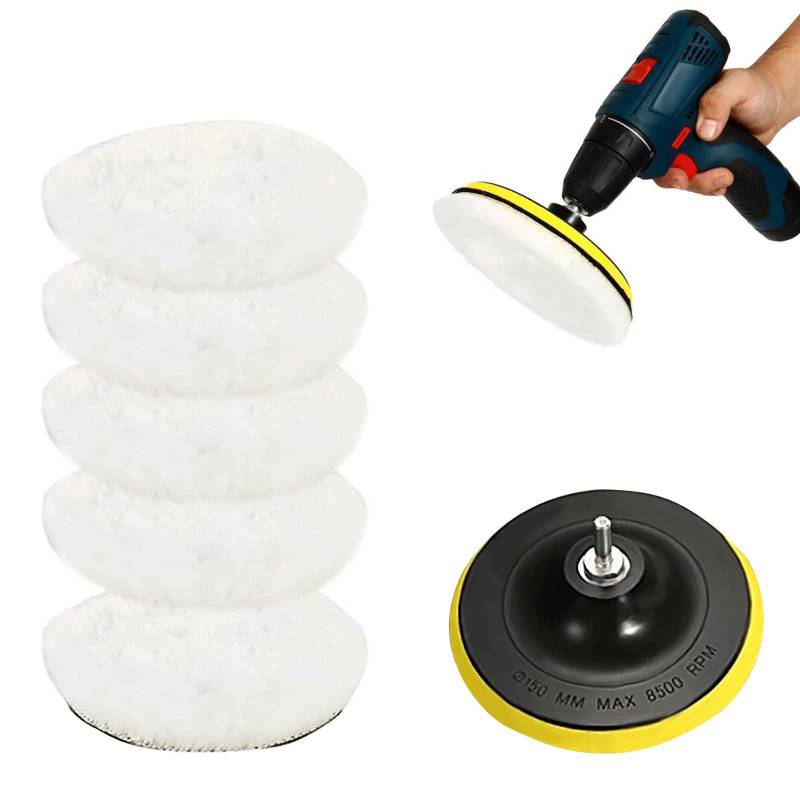 7 Stk Woll Polierpads 3 Zoll Wollpolierpads Set aus Wolle mit M14 Bohreradapter Bonnets Wachs Pufferscheiben Polierset für Autopuffer Wool Polishing Pads zum Auto Schönheitsreinigung Polieren Wachsen von TSLBW