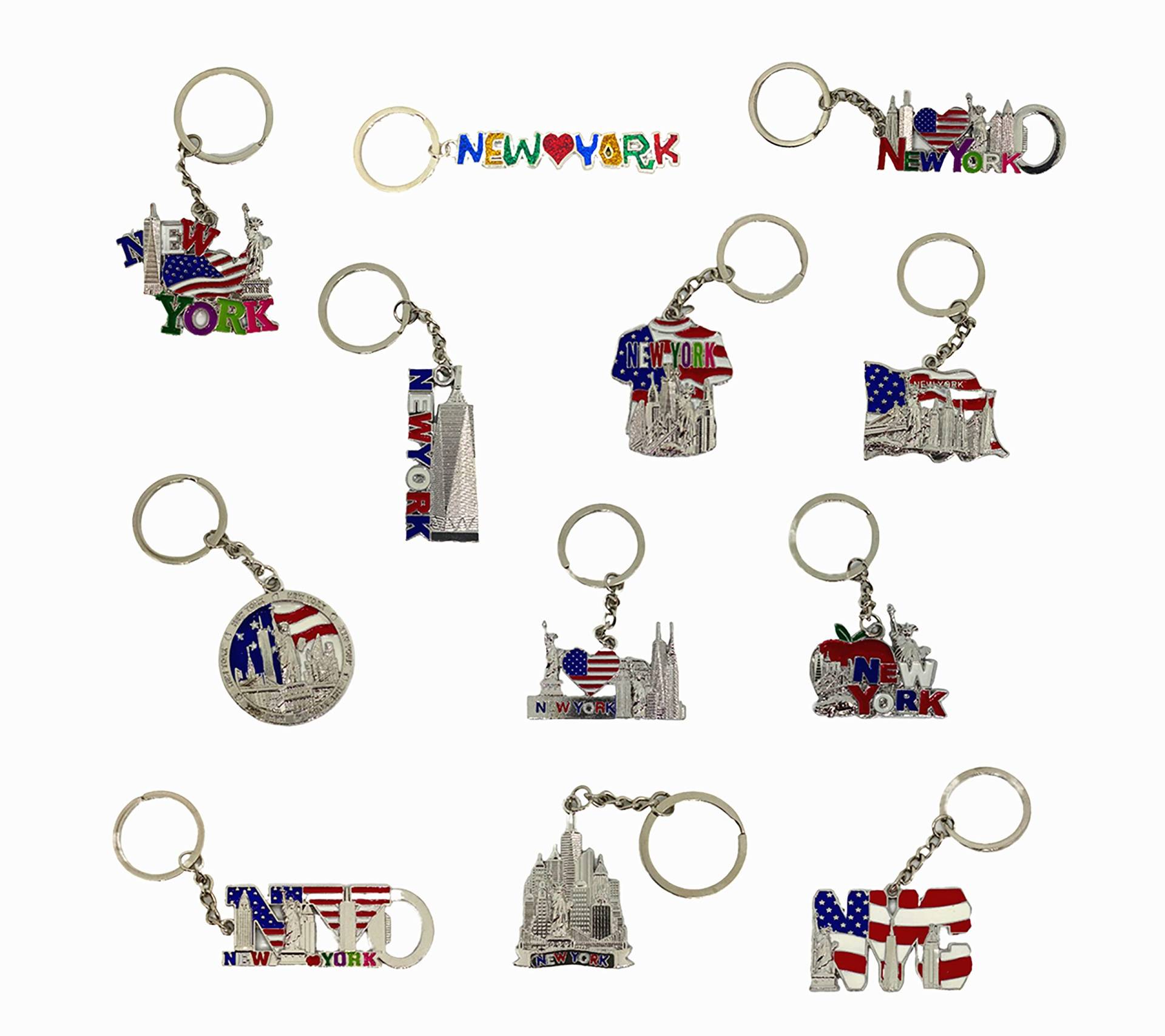 TSY TOOL 12 Stück New York NYC Metall Schlüsselanhänger Ring Bundle Souvenir Sammlung, Geschenk-Set – Beinhaltet Empire State, Freedom Tower, Freiheitsstatue, USA Flagge, und mehr von TSY TOOL