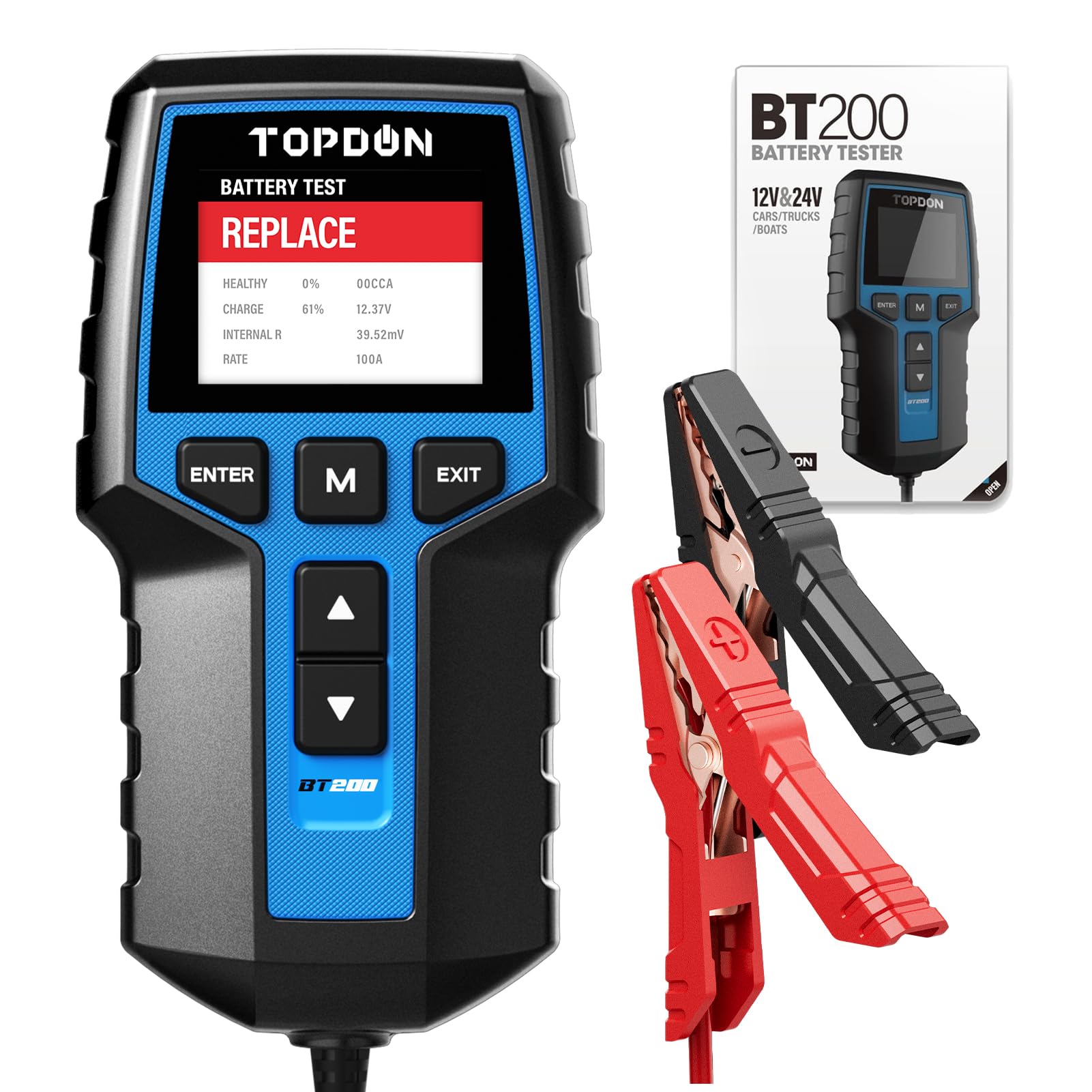 Autobatterie Tester TOPDON BT200, 12V 24V batterietester kfz 100-2000 CCA, batterie tester auto Lade-Anlasser-System Autoatterie analysator für LKW Schiff SUV Boot von TOPDON