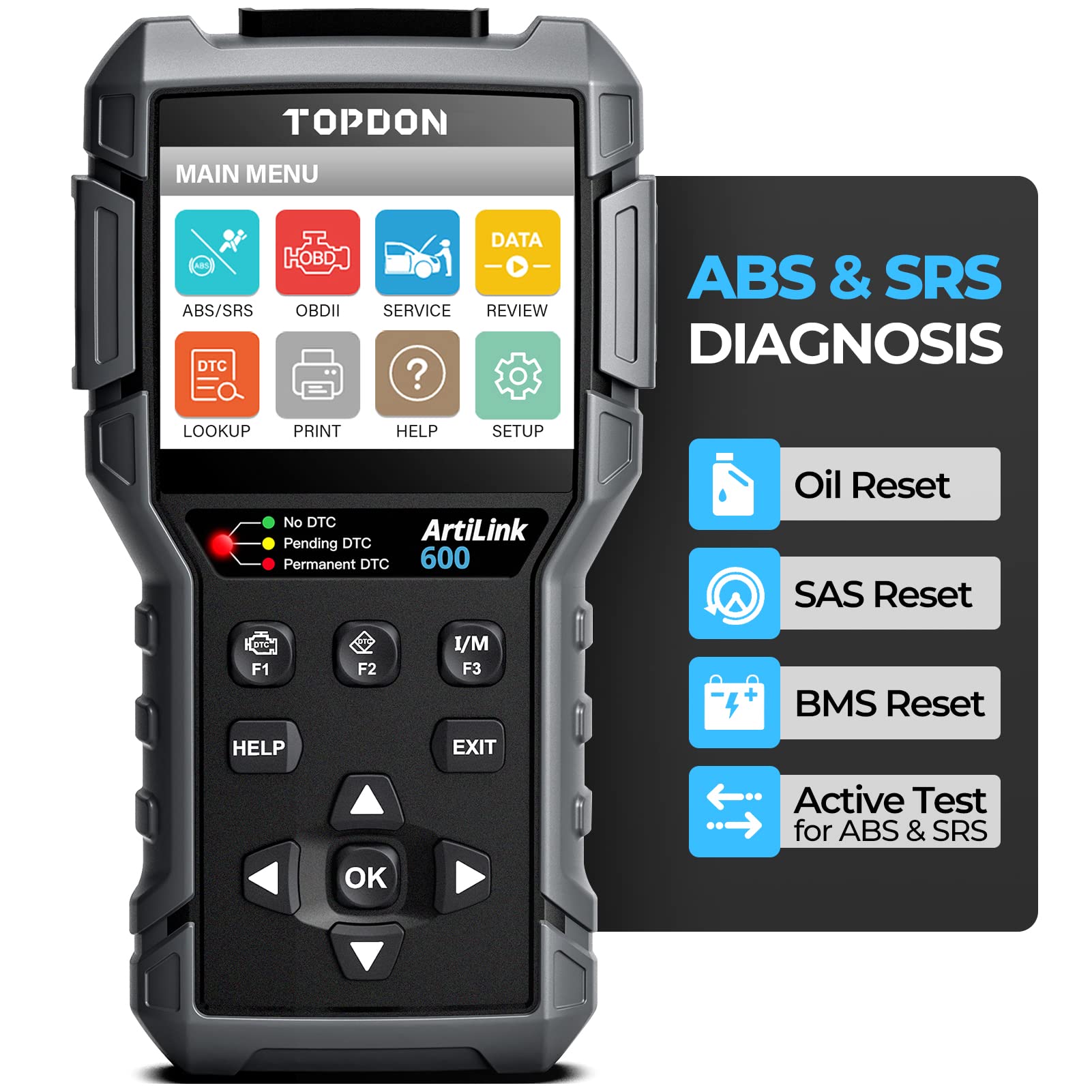 TOPDON OBD2 diagnosegerät mit Reset von Öl, BMS, SAS, diagnosegerät Auto für alle Fahrzeuge für ABS und SRS Systemdiagnose, Aktivtest,Lebenslange kostenlose UpdateM Batteriebetrieben, Schwarz von TOPDON