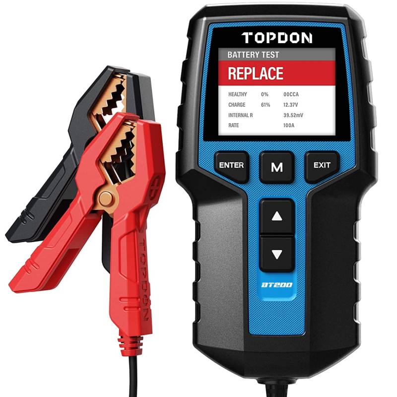 Autobatterie Tester TOPDON BT200, 12V 24V batterietester kfz 100-2000 CCA, batterie tester auto Lade-Anlasser-System Autoatterie analysator für LKW Schiff SUV Boot von TOPDON