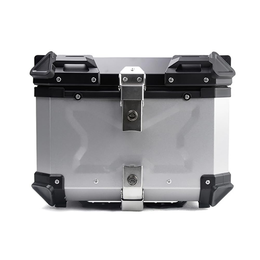 TT-YEC 100-Liter-Motorrad-Topbox Mit Großem Fassungsvermögen, Motorradhelmbox, Aluminium-Reisekoffer Mit Sicherheitsschloss, Soziusrückenlehne Und Bodenplatte,Silver 45l von TT-YEC