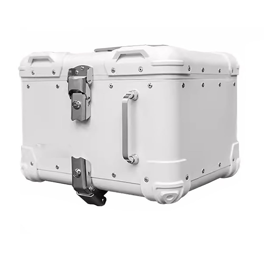 TT-YEC Topbox-Motorradkoffer Aus Aluminiumlegierung Mit Motorradhelm-Sicherheitsschloss, Universeller 40/45L-Motorradkofferraum, Retro-Motorrad-Aufbewahrungsbox Mit Abgerundeten Ecken,White 40l von TT-YEC