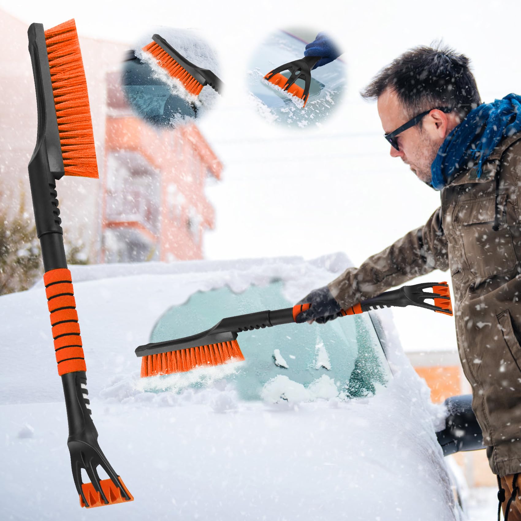 TTCOTOKE Eiskratzer Auto mit Besen, Auto Eiskratzer, 2 in 1 Abnehmbarer Eiskratzer mit Schaumstoffgriff, Ergonomischer Komfortablem Abnehmbarer Eisschabe für PKW, LKW und SUVs Windschutzscheibe von TTCOTOKE