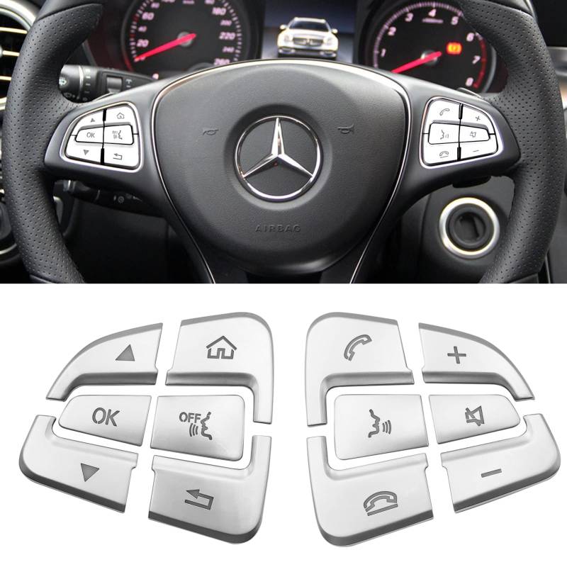 TTCR-II 12PCS Kompatibel mit Lenkrad Tasten Aufkleber Mercedes Benz Klasse C 2014-2018/ V 2015-2020/ GLC 2015-2019 Mercedes Lenkradknopf Dekorativer Lenkrad Schalter Aufkleber von TTCR-II