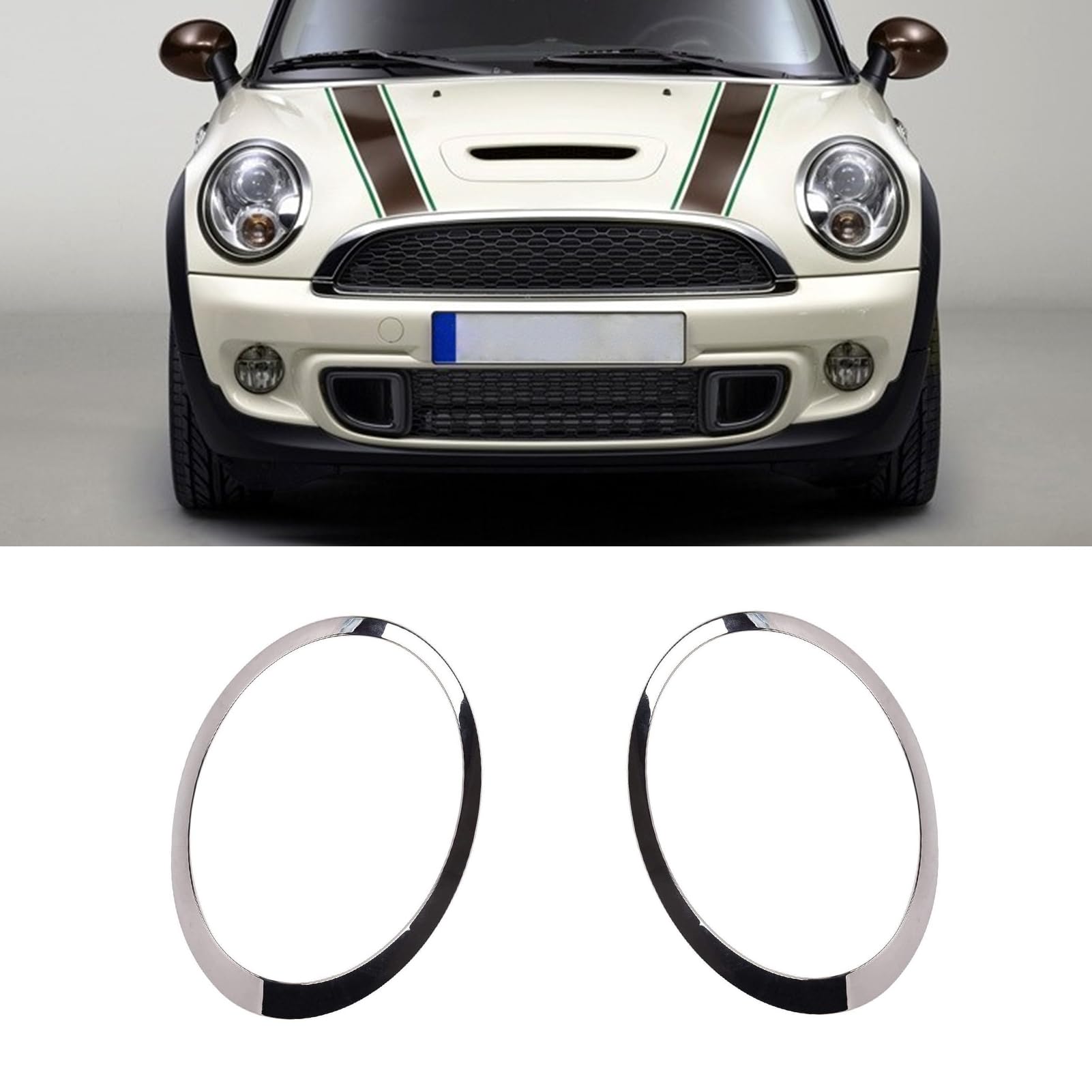 TTCR-II 2PCS Kompatibel mit MINI Cooper Scheinwerfer Zierring Chrome R55 R56 R57 R58 R59 2005-2015, scheinwerferzierring Mini Cooper Headlight Trim 51137149905, 51137149906 Scheinwerferblende (Silber) von TTCR-II