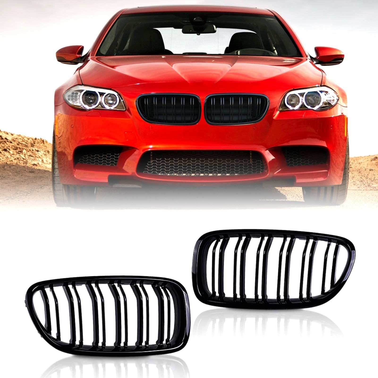 TTCR-II Kompatibel mit BMW F10 Kühlergrill Schwarz, F11 Nierengrill F10 Grill für BMW 5er Zubehör F10 F11 F18 M5 2010–2017, 2 Stück 5er Nieren Grill Schwarz 518 520 525 528 530 538 545 von TTCR-II