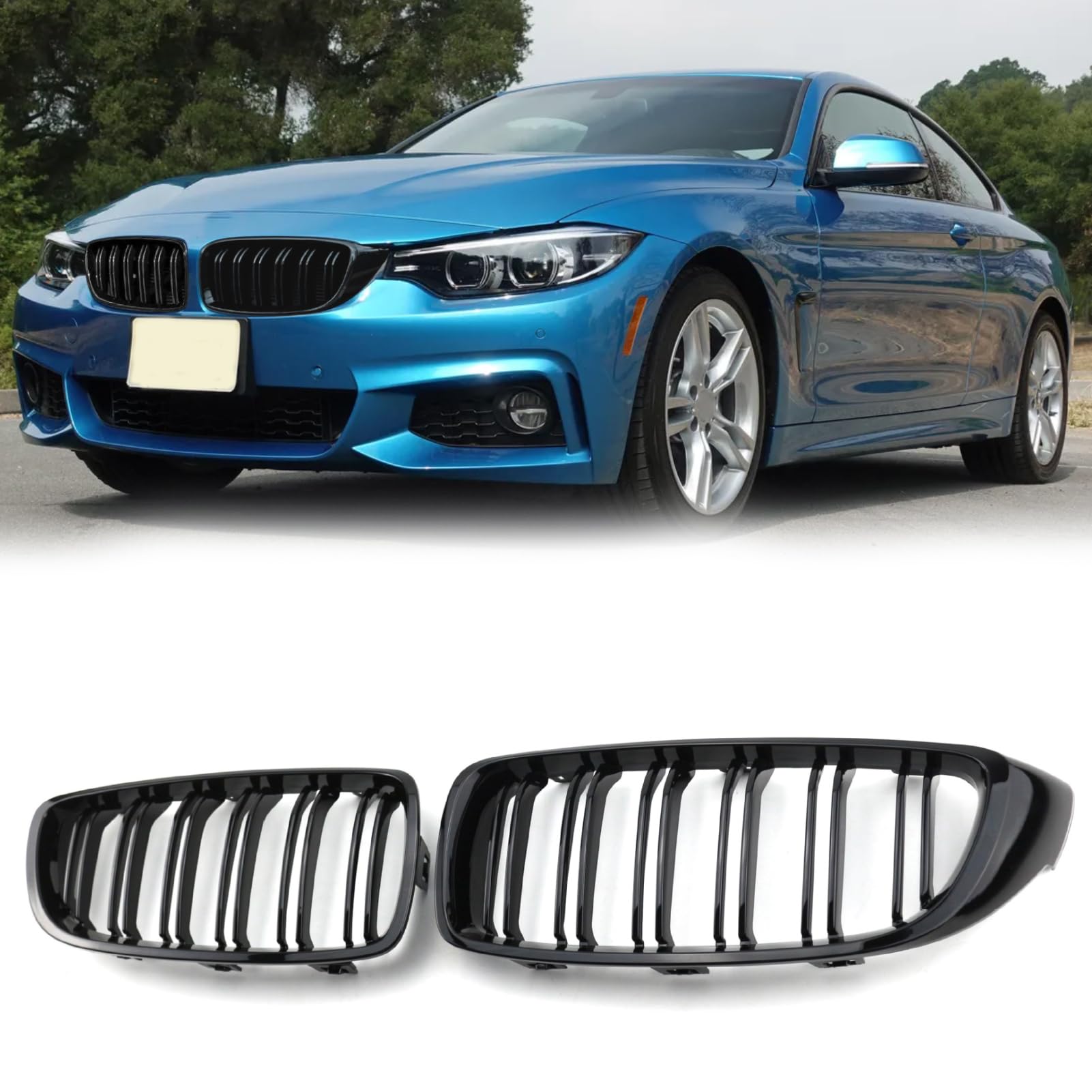 TTCR-II Kompatibel mit BMW F32 Nieren Schwarz Kühlergrill, Kühlergrill Streifen für 4er F32 F33 F36 (2014-2018) F80 F82 F83 M3 M4 (2015-2019), 2Stk Doppel Slats BMW 4er f33 Nieren Schwarz von TTCR-II