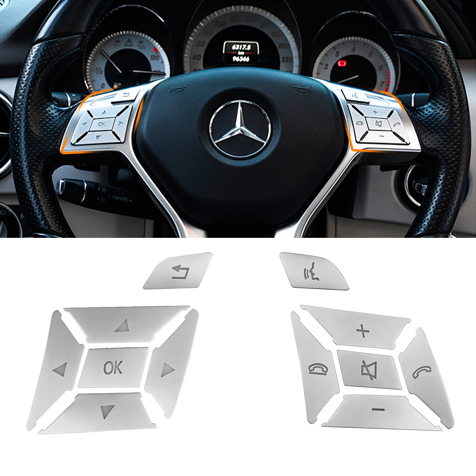 TTCR-II 12PCS Kompatibel mit Lenkrad Knopf Schalter Aufkleber Mercedes Benz Classe A B C E G ML GL GLK GLA CLA CLS SL Mercedes Lenkrad Tasten Schalter Aufkleber Lenkradknopf Dekorativer Aufkleber von TTCR-II