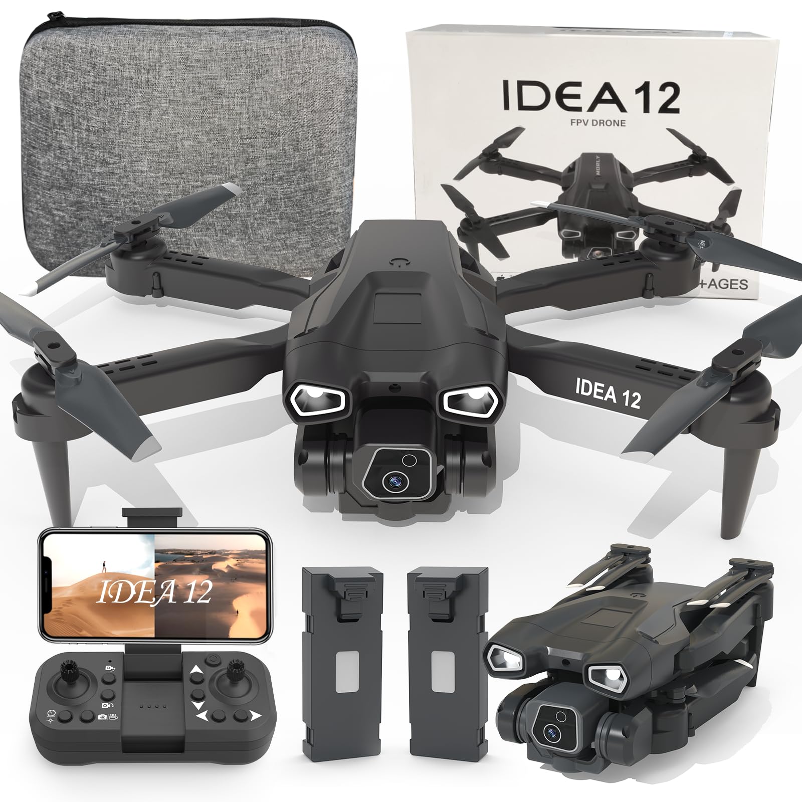 TTROARDS 12 Drohne mit 2 Kamera, Drohne für Kinder 1080P Kamera, Drone mit Kamera Elektrisch Verstellbarer RC Drones WiFi FPV Übertragung Quadcopter für Erwachsene und Kinder Dual Kameras von TTROARDS