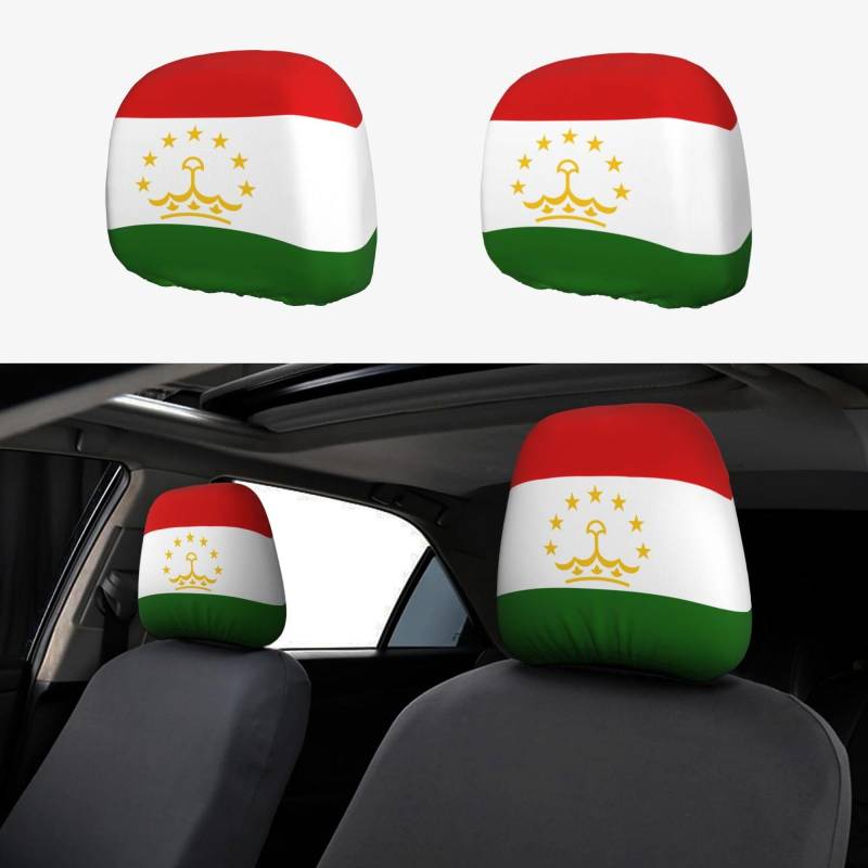 TTYDOKLA Auto-Kopfstützenbezug, Motiv: Flagge von Tadschikistan, Polyester-Kopfstützenbezüge, bequem und stilvoll, Set von TTYDOKLA