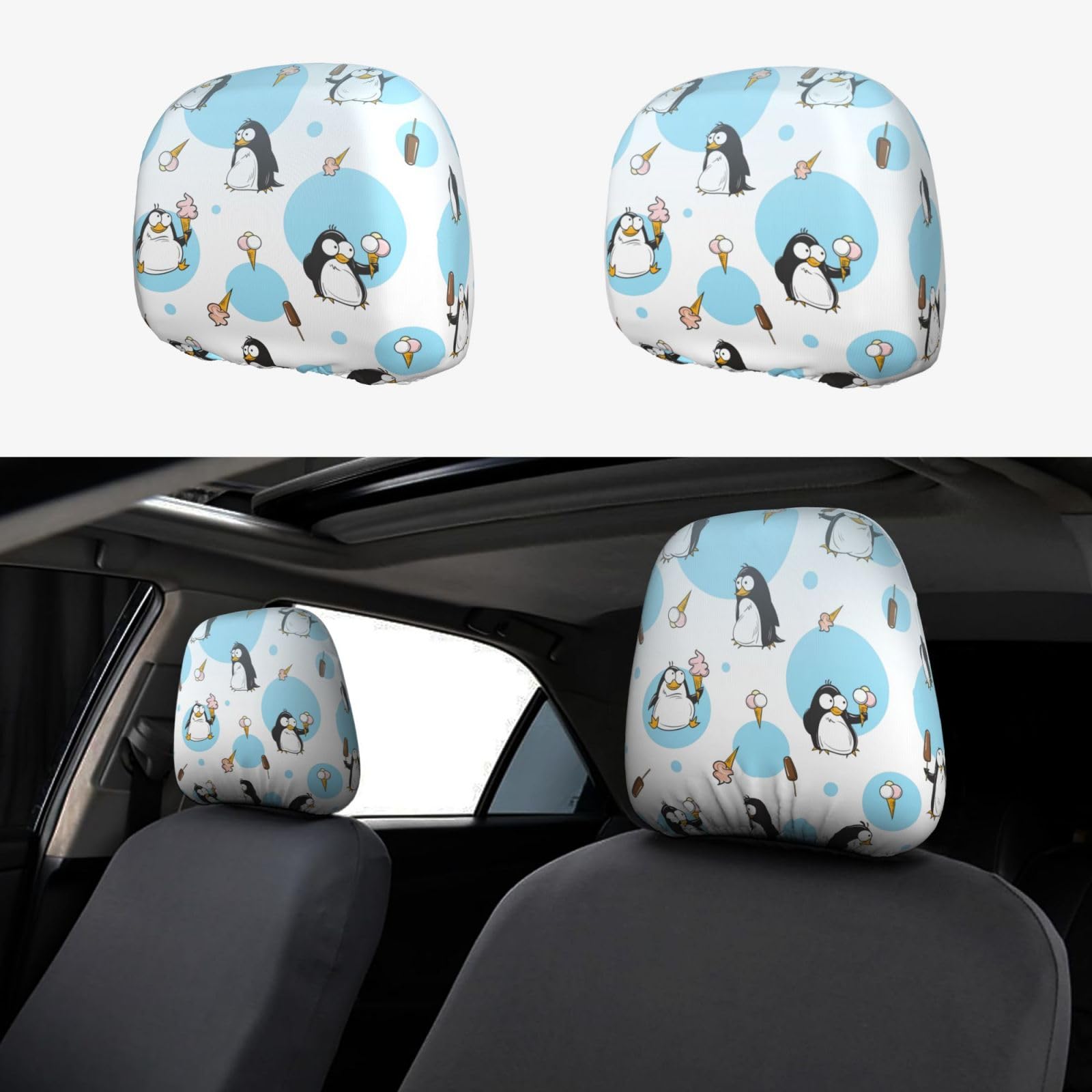 TTYDOKLA Autositz-Kopfstützenbezug mit Pinguin-Ballon-Schneeflocken-Druck, Polyester-Kopfstützenbezüge, bequem und stilvoll von TTYDOKLA