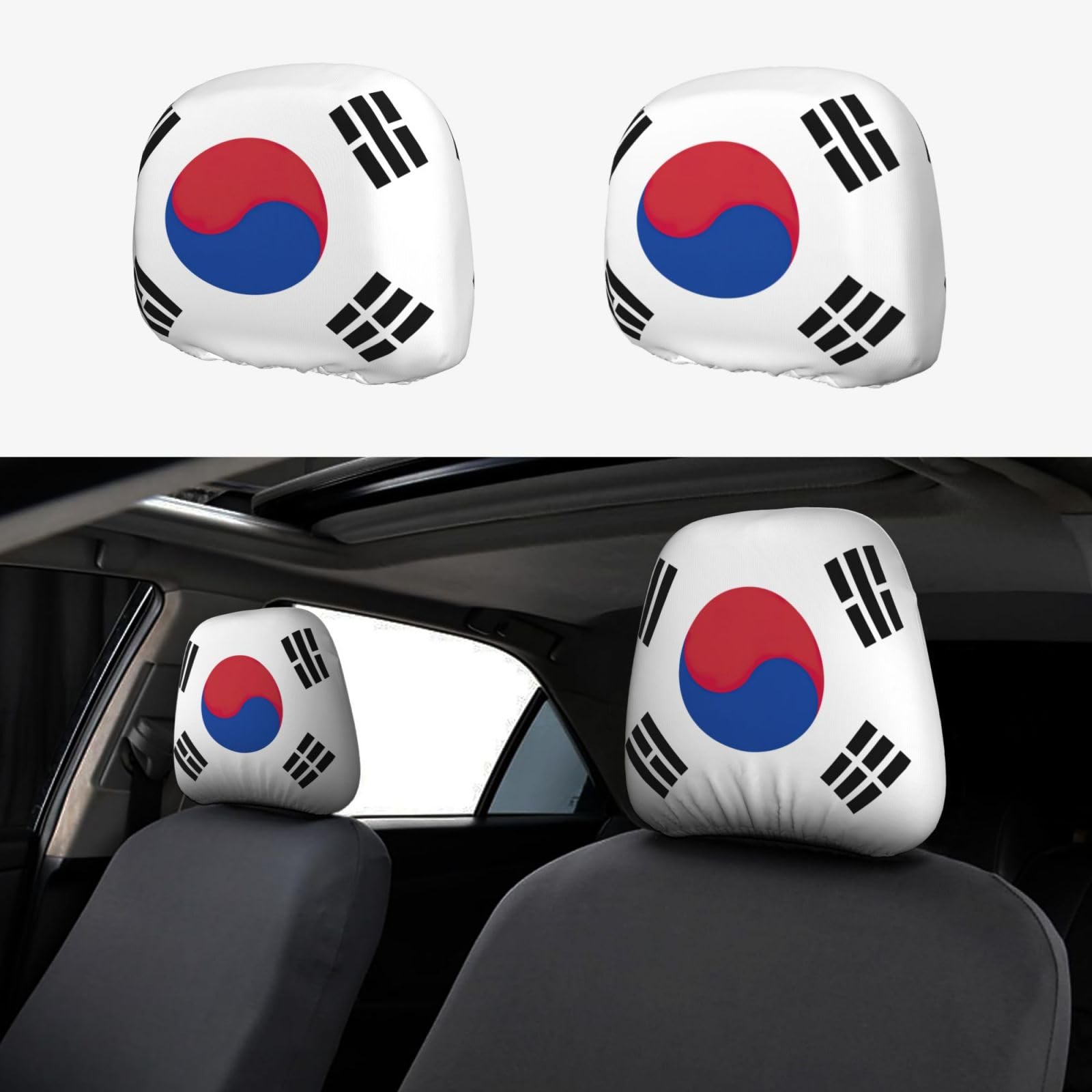 TTYDOKLA Autositzbezug mit Flagge der Republik Korea, bedruckt, Polyester-Kopfstützenbezüge, bequem und stilvoll von TTYDOKLA