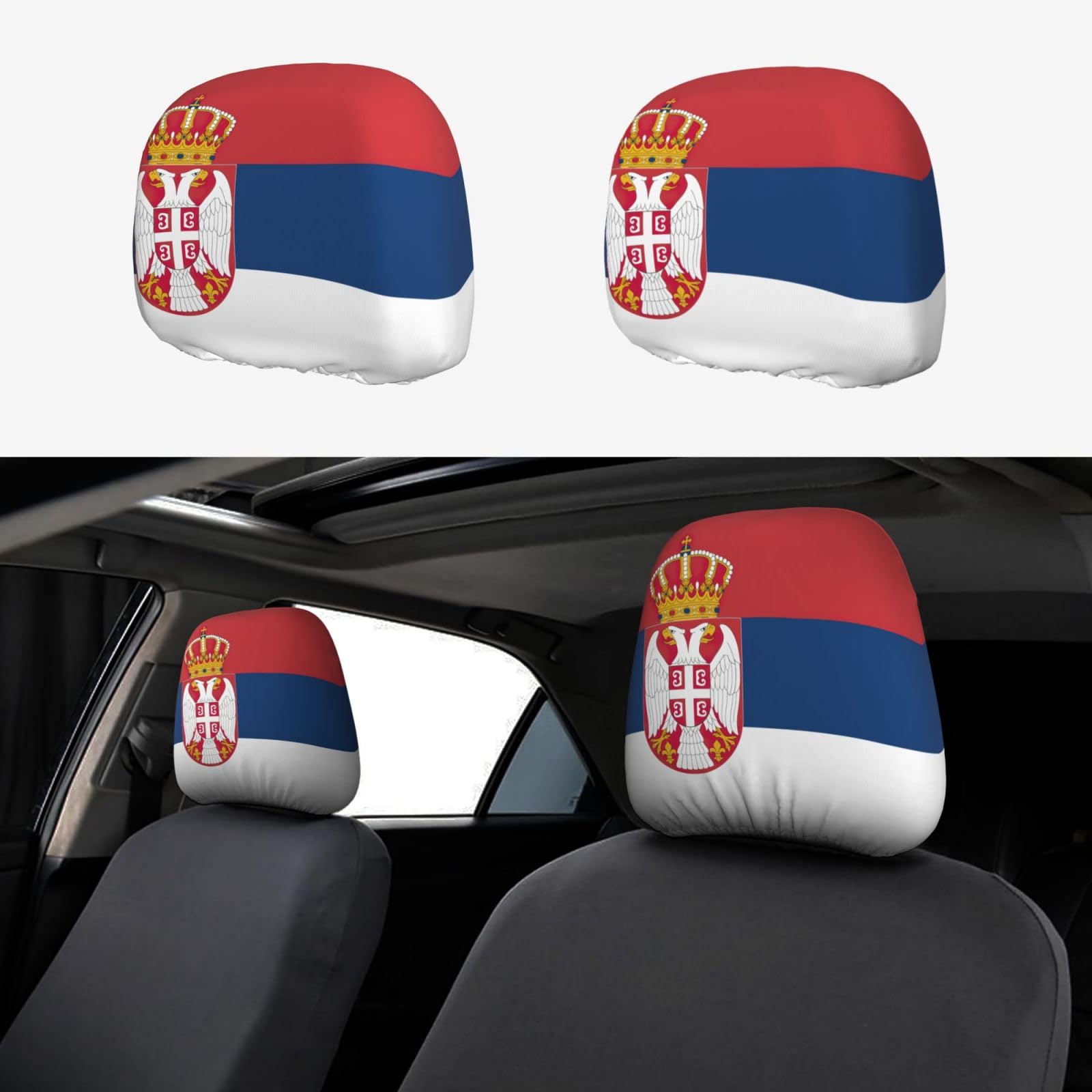 TTYDOKLA Autositzbezug mit serbischer Flagge bedruckt, Polyester-Kopfstützenbezüge, bequemes und stilvolles Autositz-Set von TTYDOKLA