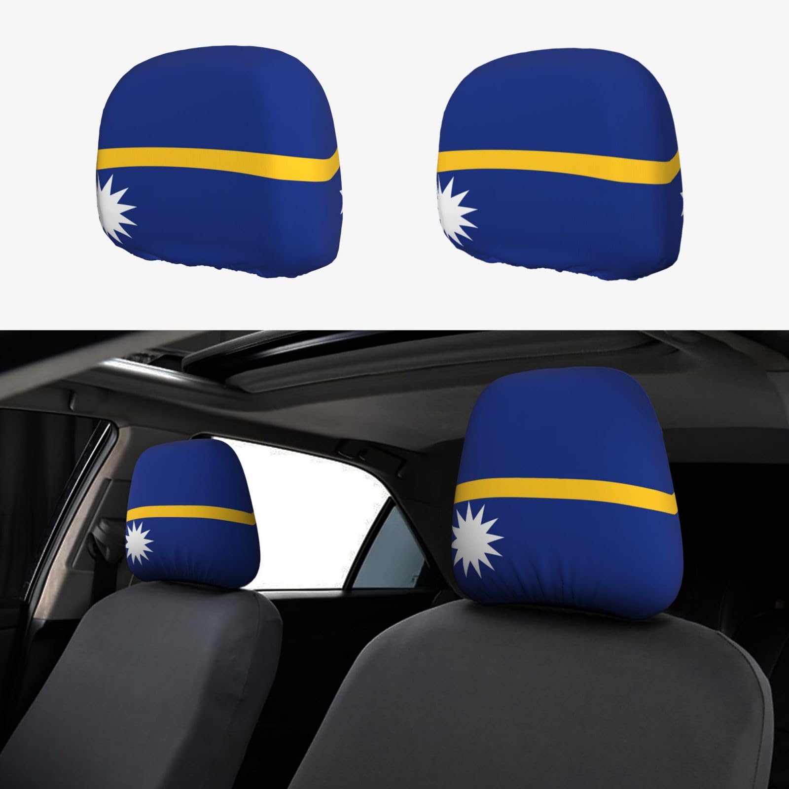 TTYDOKLA Kopfstützenbezüge, Motiv: Flagge von Nauru, Polyester, bequemes und stilvolles Autositz-Kopfstützenbezüge-Set von TTYDOKLA