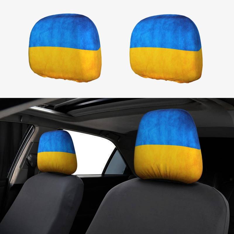 TTYDOKLA Kopfstützenbezug mit ukrainischer Flagge, Polyester-Kopfstützenbezüge, bequemes und stilvolles Autositz-Kopfstützenbezüge-Set von TTYDOKLA