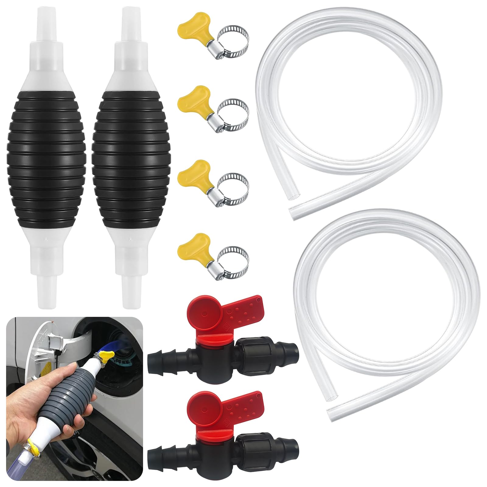 TTYSHIP® 2 Stück Handpumpe, Handpumpe Benzin mit 2M-Schläuchen, Schlauchklemmen und Regelventil, Benzinpumpe Handpumpe Handpumpe Wasser für Benzin und Diesel von TTYSHIP