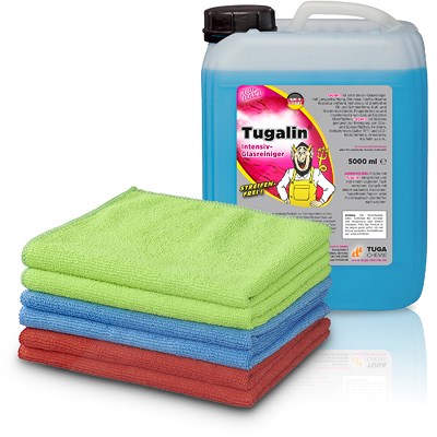 Tuga Chemie 5 L Tugalin® Glasreiniger + Microfasertücher 6er Pack 40 x 30 cm von TUGA CHEMIE