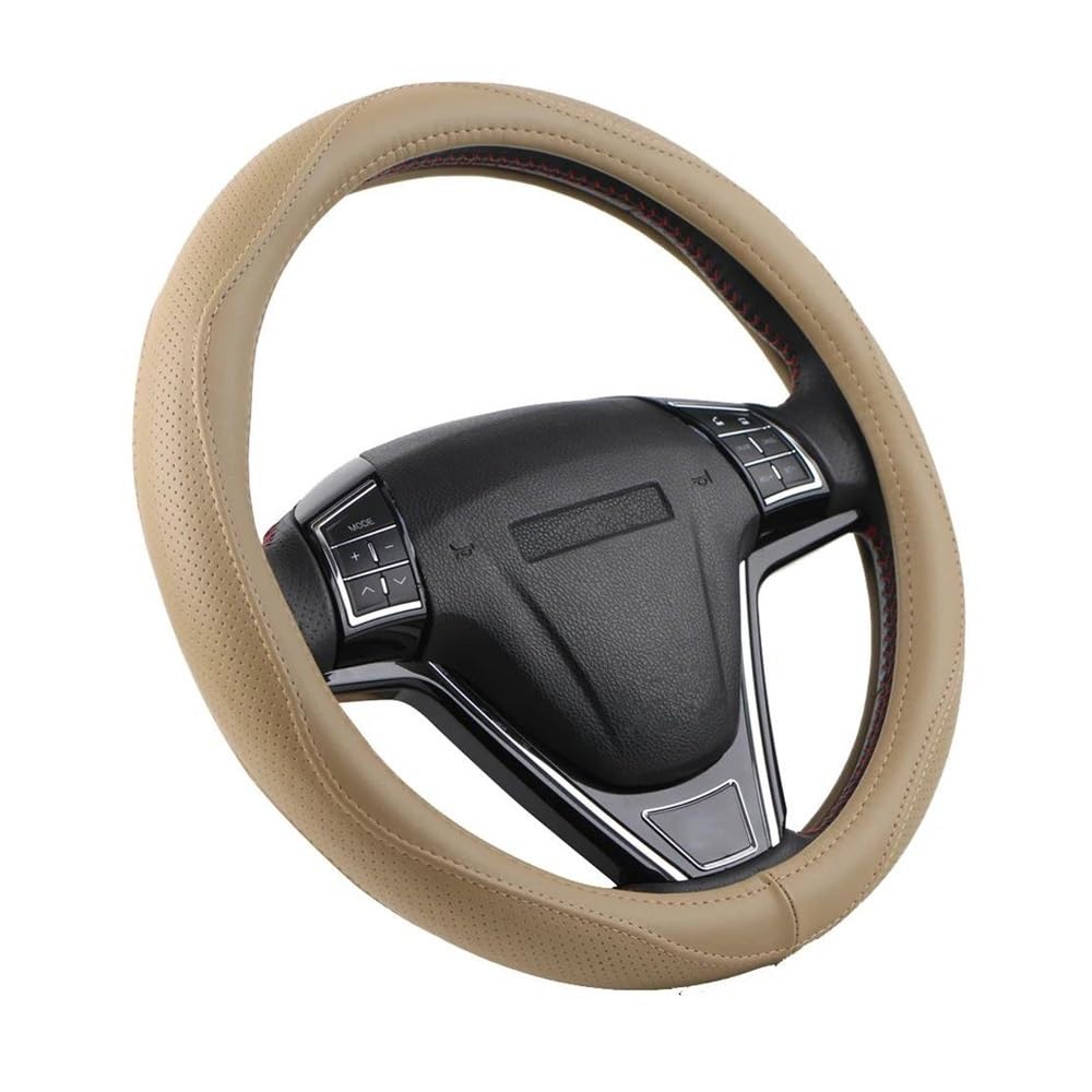 Lenkradabdeckung Universal Echtes Leder Auto Lenkrad Abdeckung Lenkrad Wrap Perforierte Nicht-Slip Silikon Kreis Für Lada Auto Lenkradbezug(Beige) von TUHBCX