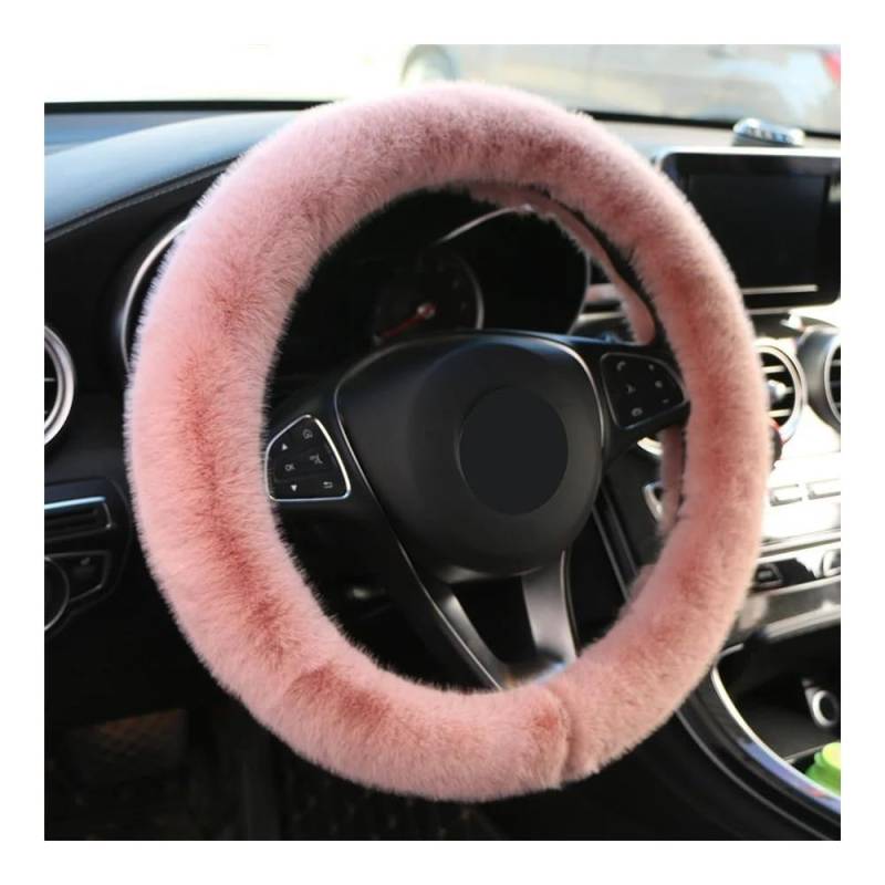 Lenkradabdeckung Universal Plüsch Auto Lenkrad Abdeckung Faux Nerz Pelz Lenkrad Geflecht Weiche Glatte Abdeckung Für Land Rover Auto Lenkradbezug(Pink) von TUHBCX