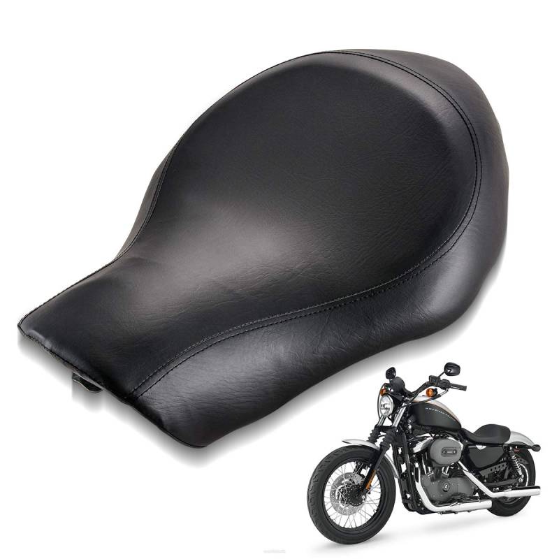 TUINCYN Motorrad Sitzkissen Kunstleder Fahrer Solositz Vintage Black Racer Sattelsitz Kompatibel mit Harley Davidson Sportste XL883 XL883N XL883L XL883X 2005-2013 1200N (Glatt schwarz) von TUINCYN