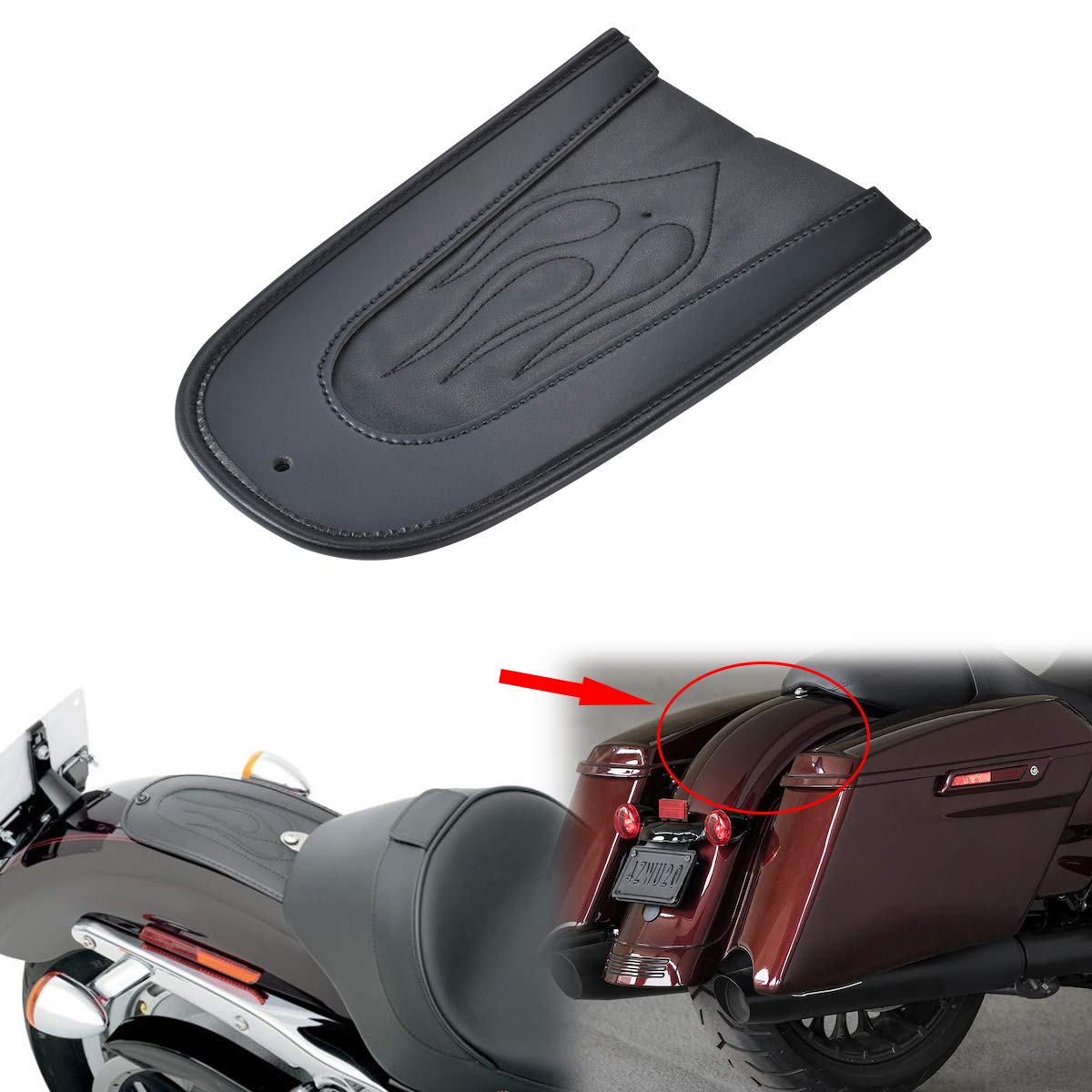 TUINCYN Motorradteile Schwarz Leder Flame Heckfender Latzhülle Kissen Für Harley Sportster Solo Sitz XL 883 1200 2004-2016 von TUINCYN