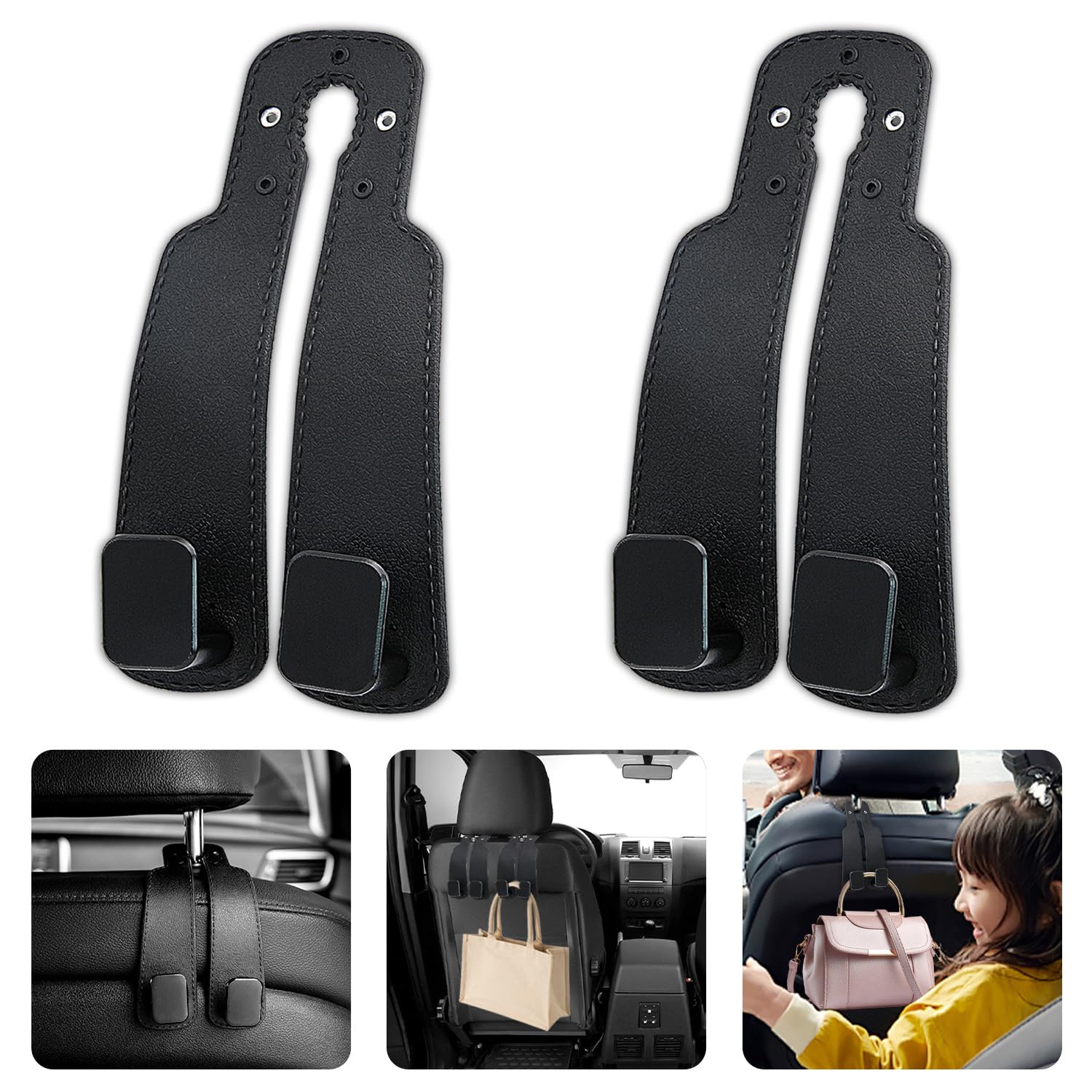 2PCS Doppelhaken für Autositzrückseite,Auto Lagerung Doppel Haken,Car Seat Back Double Hook,Multifunktion Haken für Auto Kopfstütze,2-in-1 Leder Autositz Rücken Taschenhaken und Telefonhalter von TULEBOLIAN