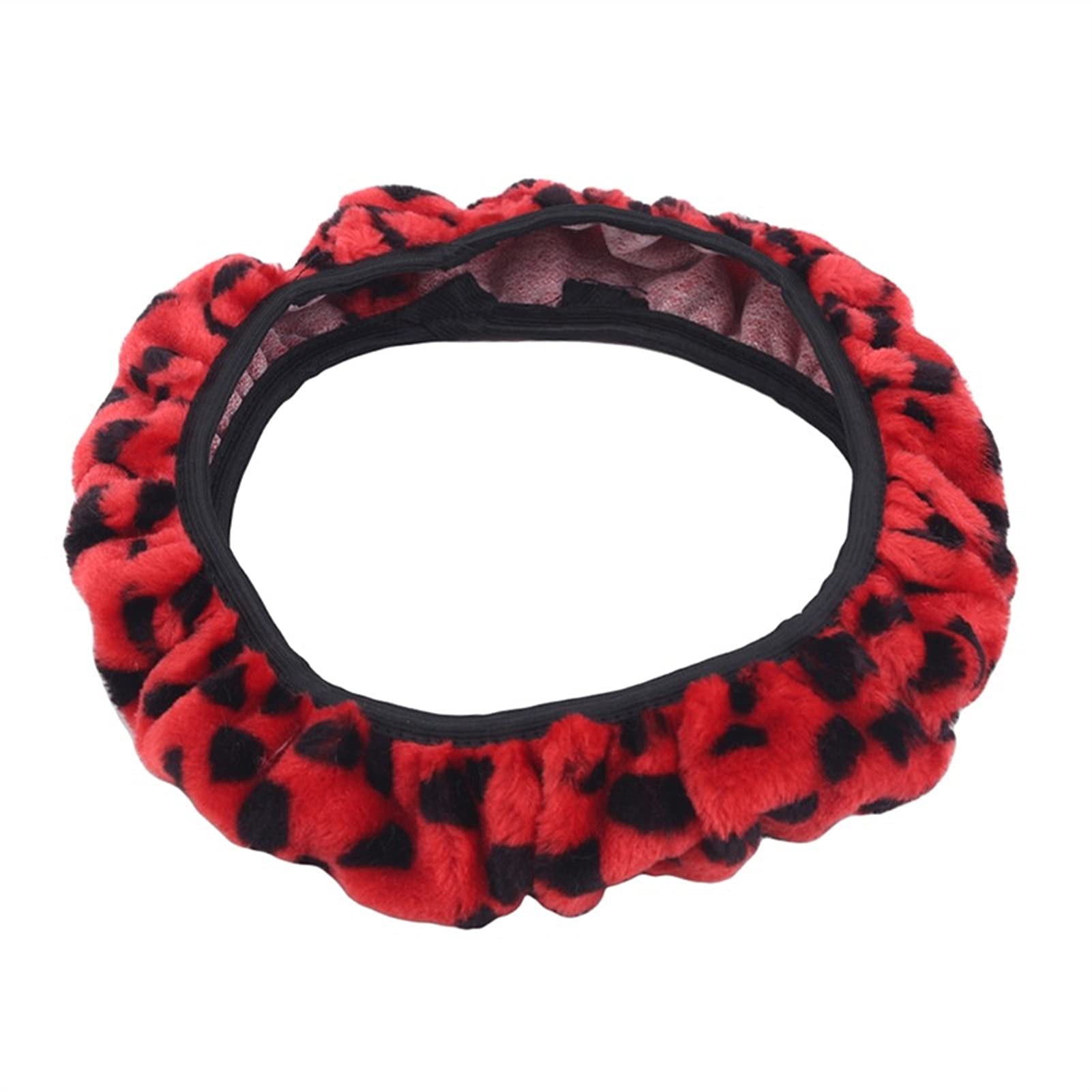 Lenkradbezug, Steering Wheel Cover 2 stücke Auto Lenkradabdeckung Getriebe Handbremse Abdeckung Protektor Dekoration Warme super Dicke Plüschkragen Weiche Schwarz Rosa Frauen Mann(Leopard red) von TUOYDJA