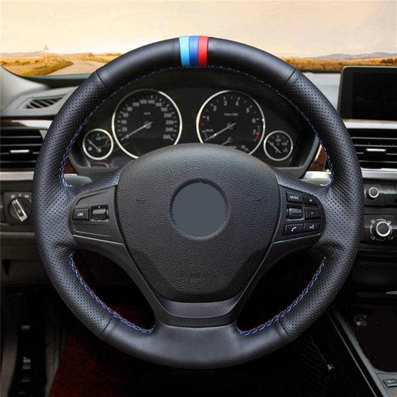 Lenkradbezug, Steering Wheel Cover Auto-Lenkrad-Abdeckung Handgenähtes Schwarzes Echtes Leder Wildleder Passend für BMW F30 F31 F34 F20 F21 F22 F23(Style 2) von TUOYDJA